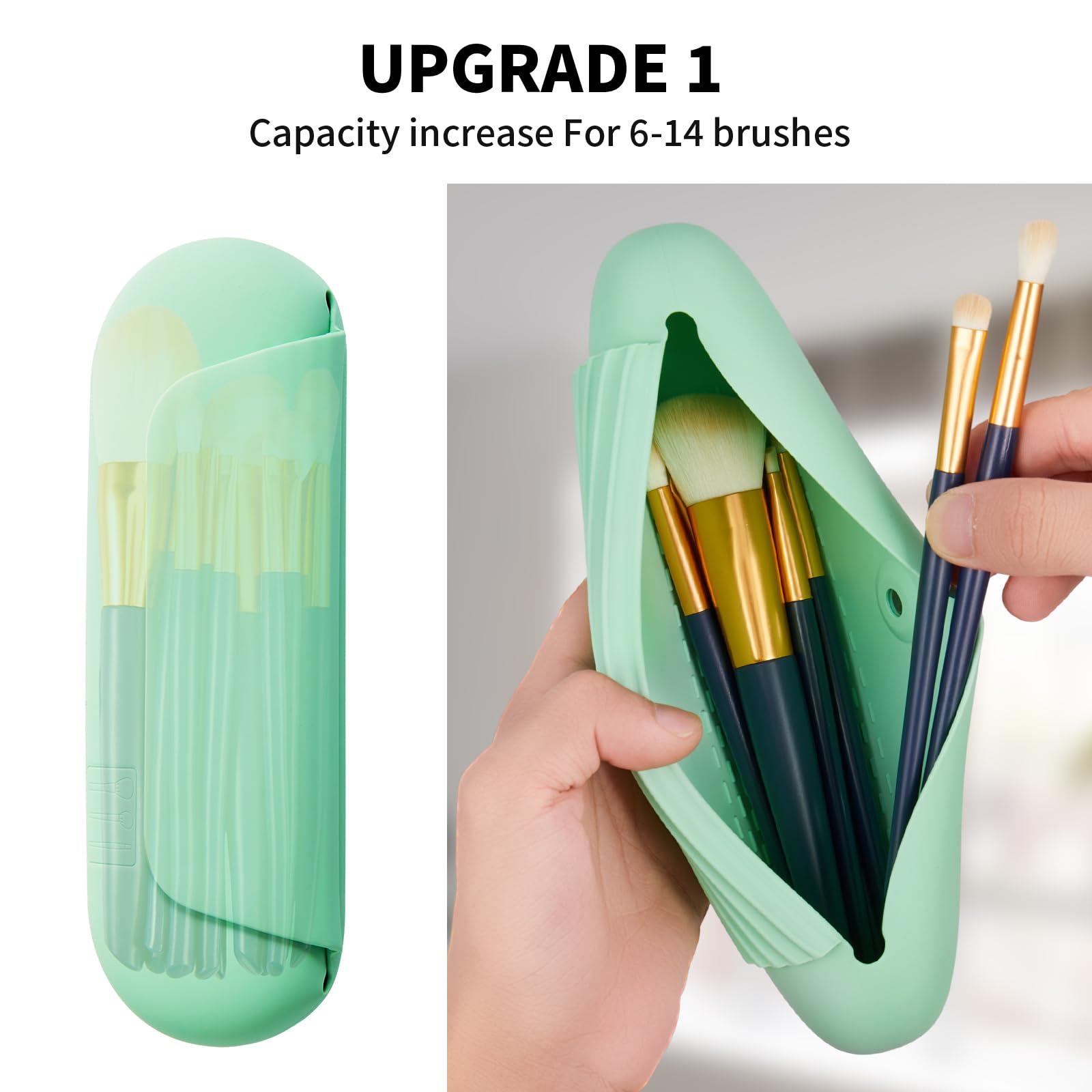 AGIKET Silicone Makeup Brush Holder Travel Cosmetic Bag:Soft Portable Cosmetic Face Brushes Holder with Upgrade Anti-Fall Out Magnetic Closure, Large Travel Makeup Brush Case - Walnut