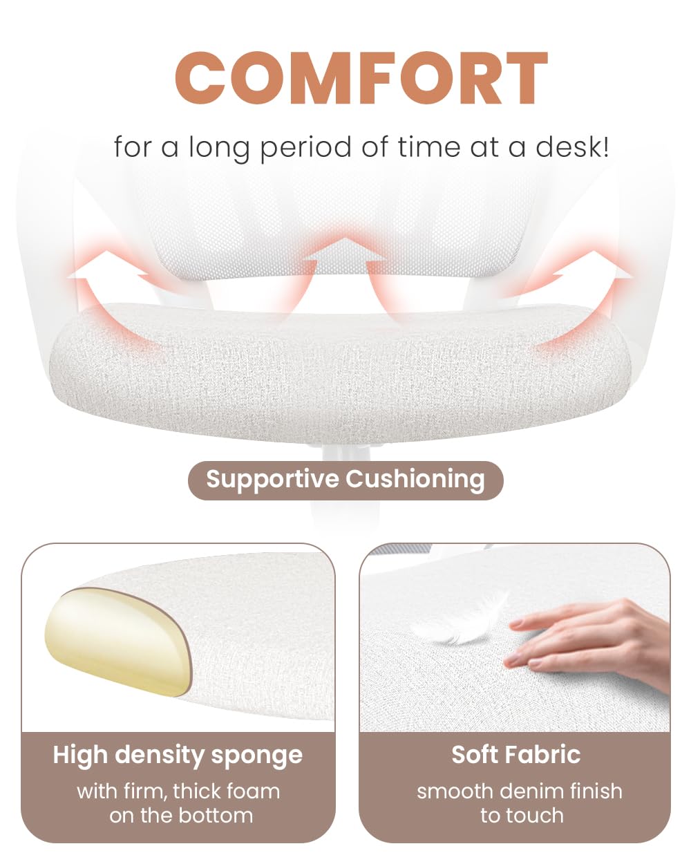 NEO CHAIR Office Chair Computer Desk Chair Gaming Ergonomic Mid Back Cushion Lumbar Support with Comfy Mesh Adjustable Swivel Rolling Home (Beige)