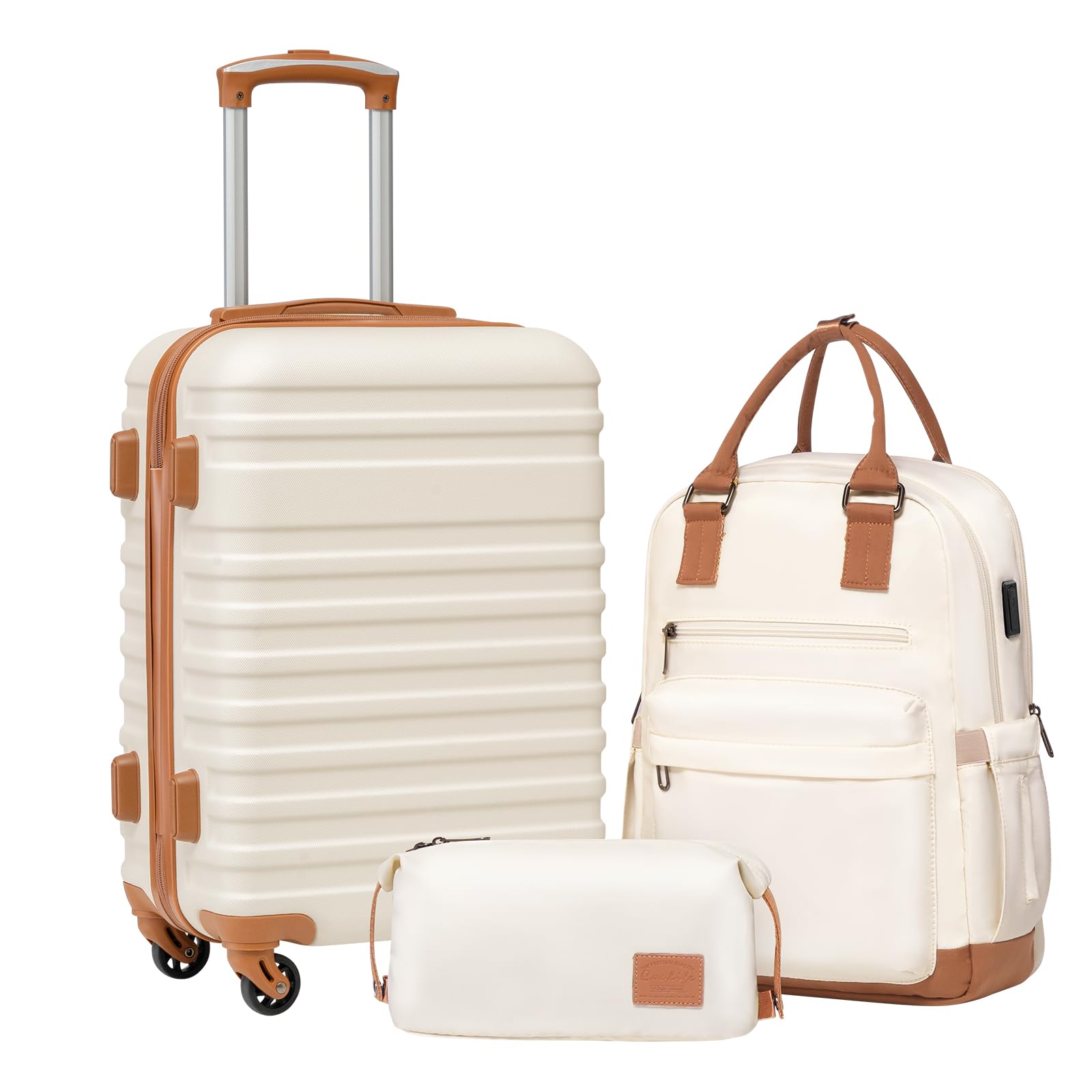 Coolife Suitcase Set 3 Piece Carry On Hardside Luggage with TSA Lock Spinner Wheels (White, S(20in))
