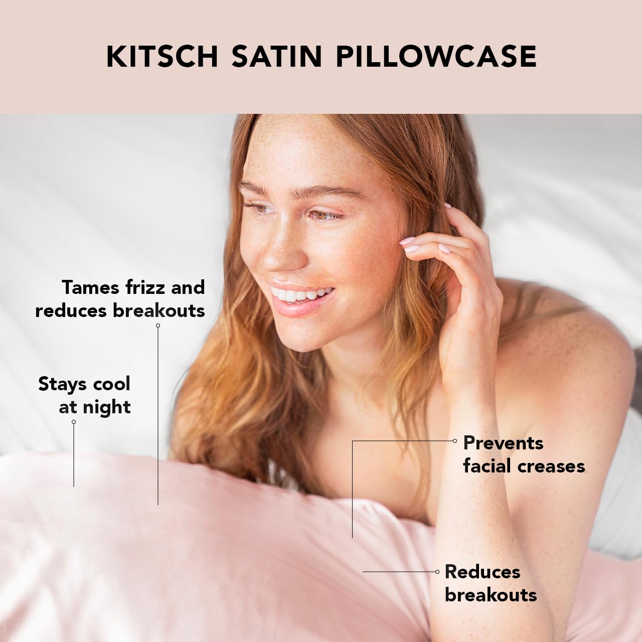 Kitsch Satin Pillowcase with Zipper for Hair & Skin, Softer Than Silk Pillow Cases Queen, Smooth Pillow Covers, Machine Washable, Wrinkle-Free, Cooling Satin Pillow Cases Standard Size 19"x26", Ivory