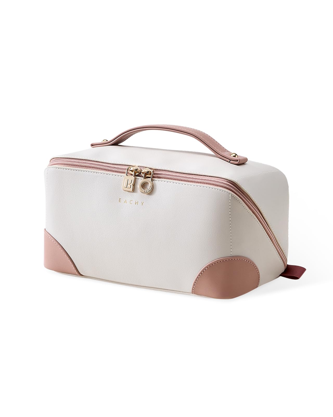 EACHY Travel Makeup Bag,Large Capacity Cosmetic Bags for Women,Waterproof Portable Pouch Open Flat Toiletry Bag Make up Organizer with Divider and Handle