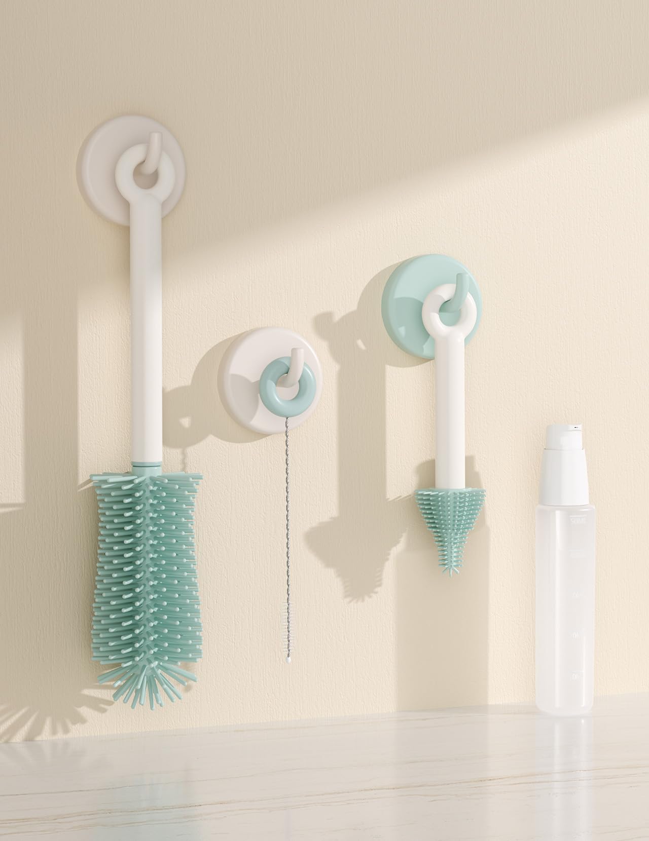 Momcozy Bottle Brush Kit, Innovative Push-Press Design for Better Cleaning - Baby Bottle Cleaner Brush for Baby Bottle, Breast Pumps, Nipples, and More - Can Generate Foam for Better Cleaning, Pink