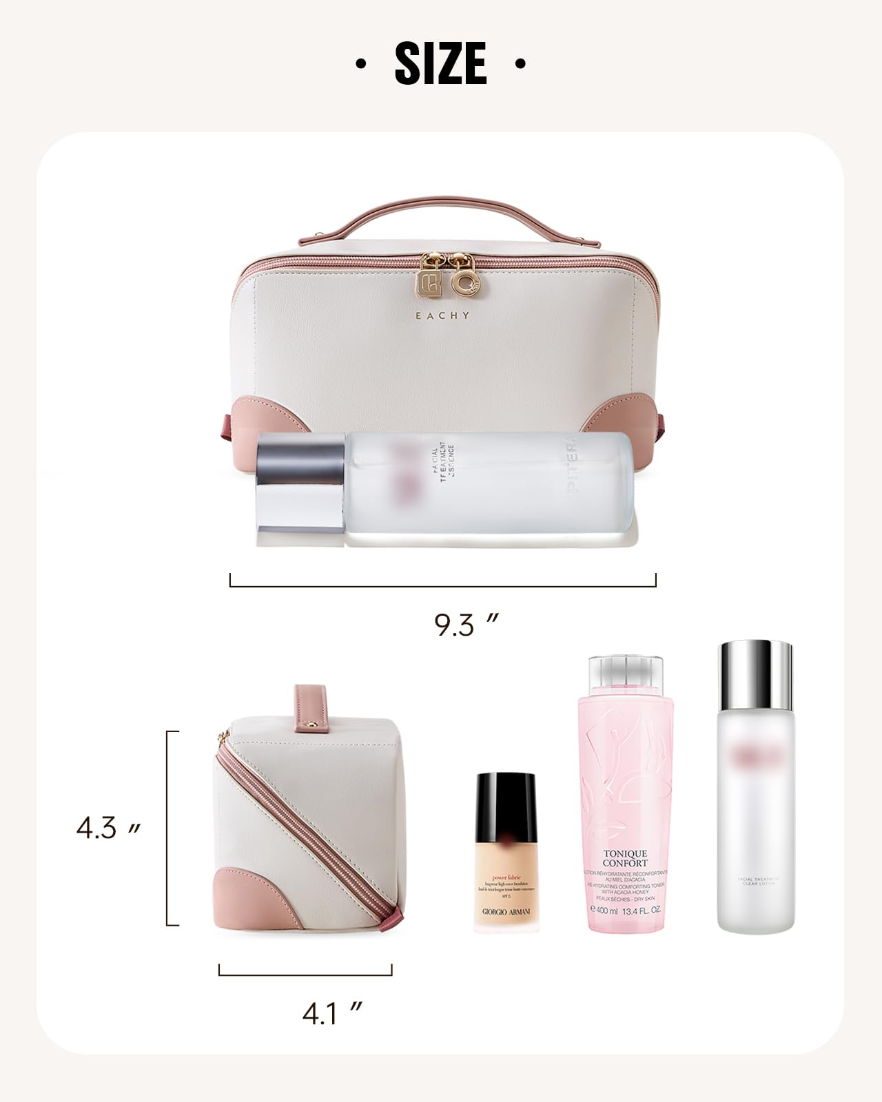 EACHY Travel Makeup Bag,Large Capacity Cosmetic Bags for Women,Waterproof Portable Pouch Open Flat Toiletry Bag Make up Organizer with Divider and Handle