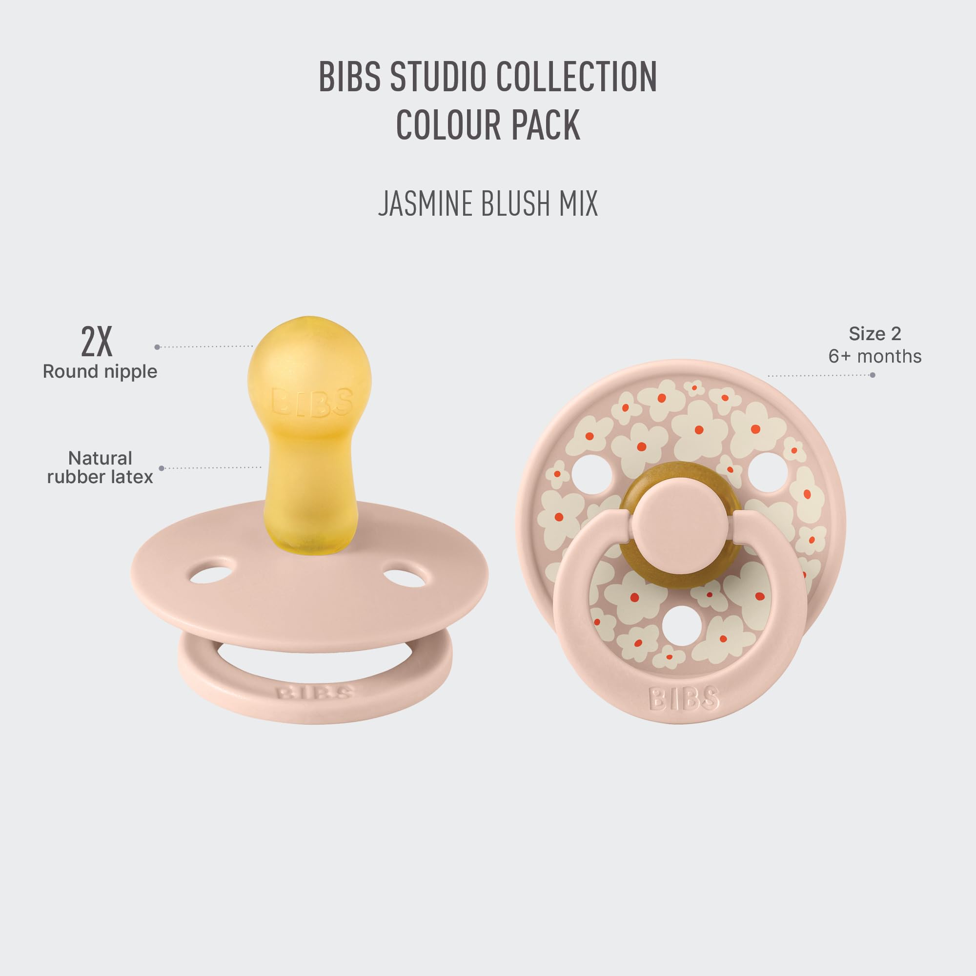 BIBS Pacifiers - Studio Collection | Natural Rubber Baby Pacifier | Set of 2 BPA-Free Soothers | Made in Denmark | (Blush mix, 0-6 Months)