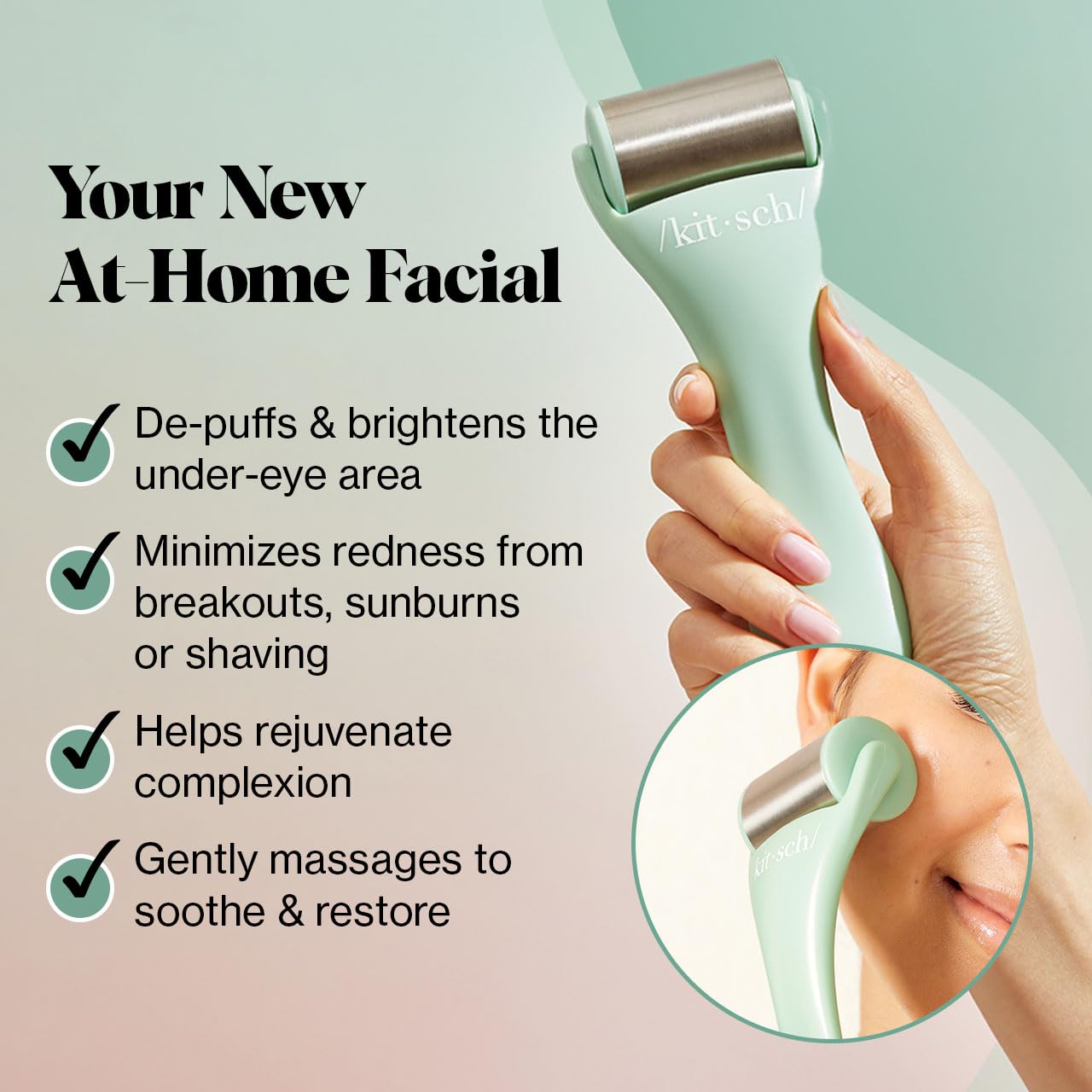 Kitsch Ice Roller for Face & Eye Puffiness, Cold Skin Care for Facial Lymphatic Drainage, Dark Circles & Migraine Relief, Self Tool for Wrinkles, Valentines Day Gifts for Women Face Massager (Pink)