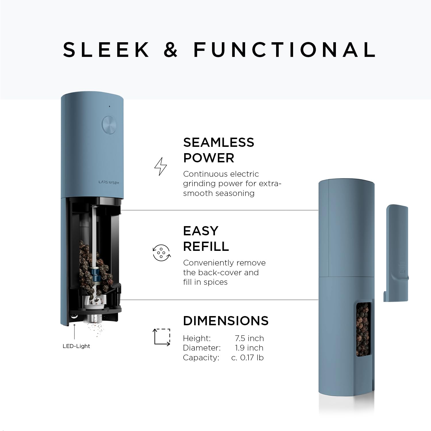 LARS NYSØM Electric Salt and Pepper Grinder Set I Automatic Salt and Pepper Mills with Adjustable Ceramic Grinder I USB Rechargeable Electric Spice Grinder Set (Almond Beige)