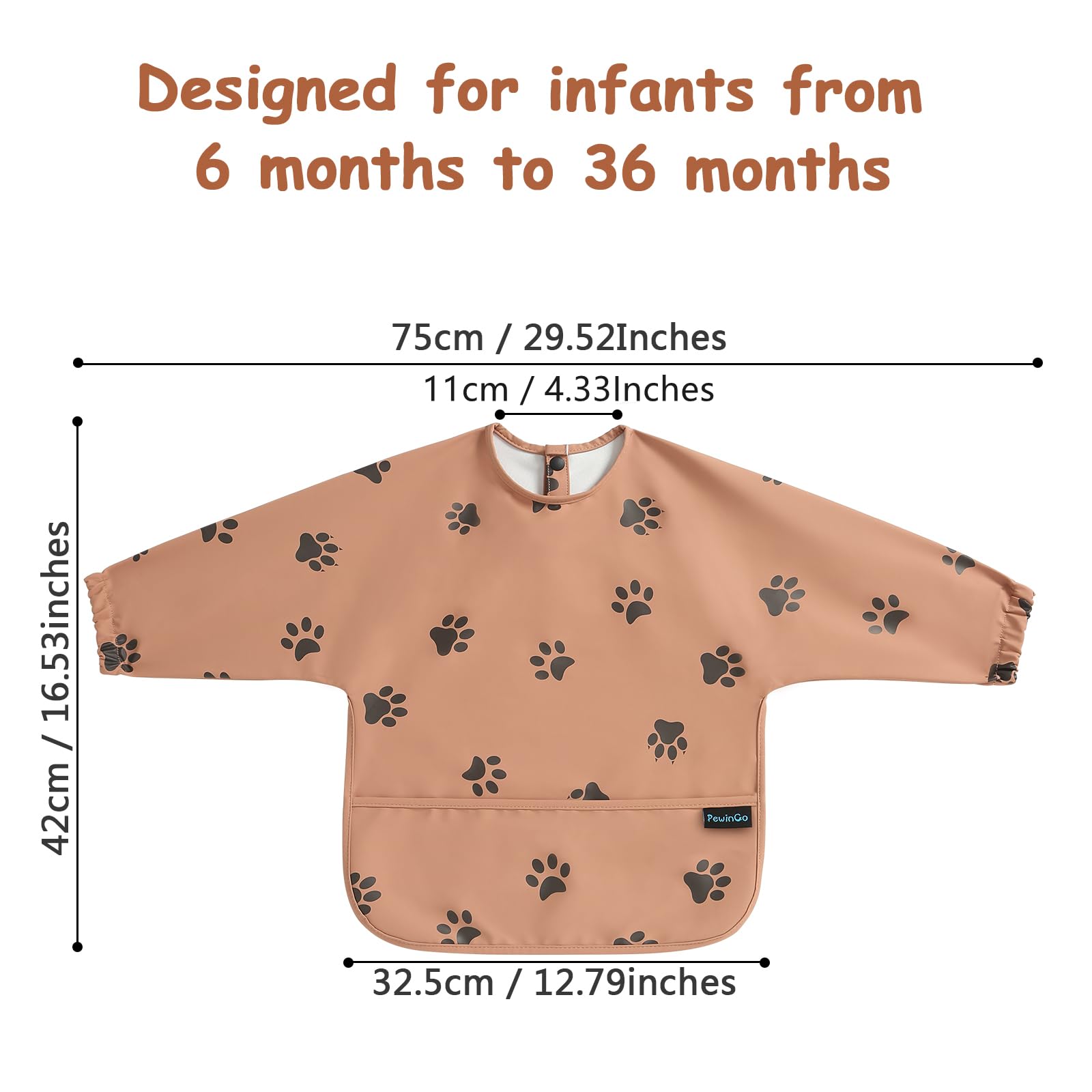 PewinGo Weaning Bib with Long Sleeves & BLW, Soft and Skin-Friendly Material, Coverall Bibs for Baby Feeding, Waterproof and Easy to Clean & Machine Washable, for Baby Infant Toddlers (Pink)