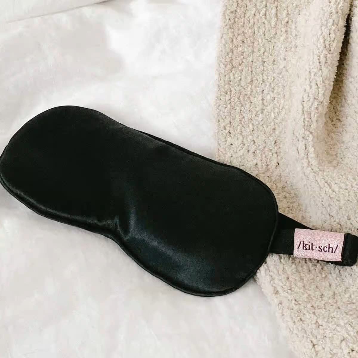 Kitsch Blackout Satin Sleep Mask, Softer Than Real Mulberry Silk Eye Cover, Soft Pressure Free Shade Blindfold for Puffy Eyes with Adjustable Straps, Weighted Eye Mask for Sleeping Women Men, Charcoal