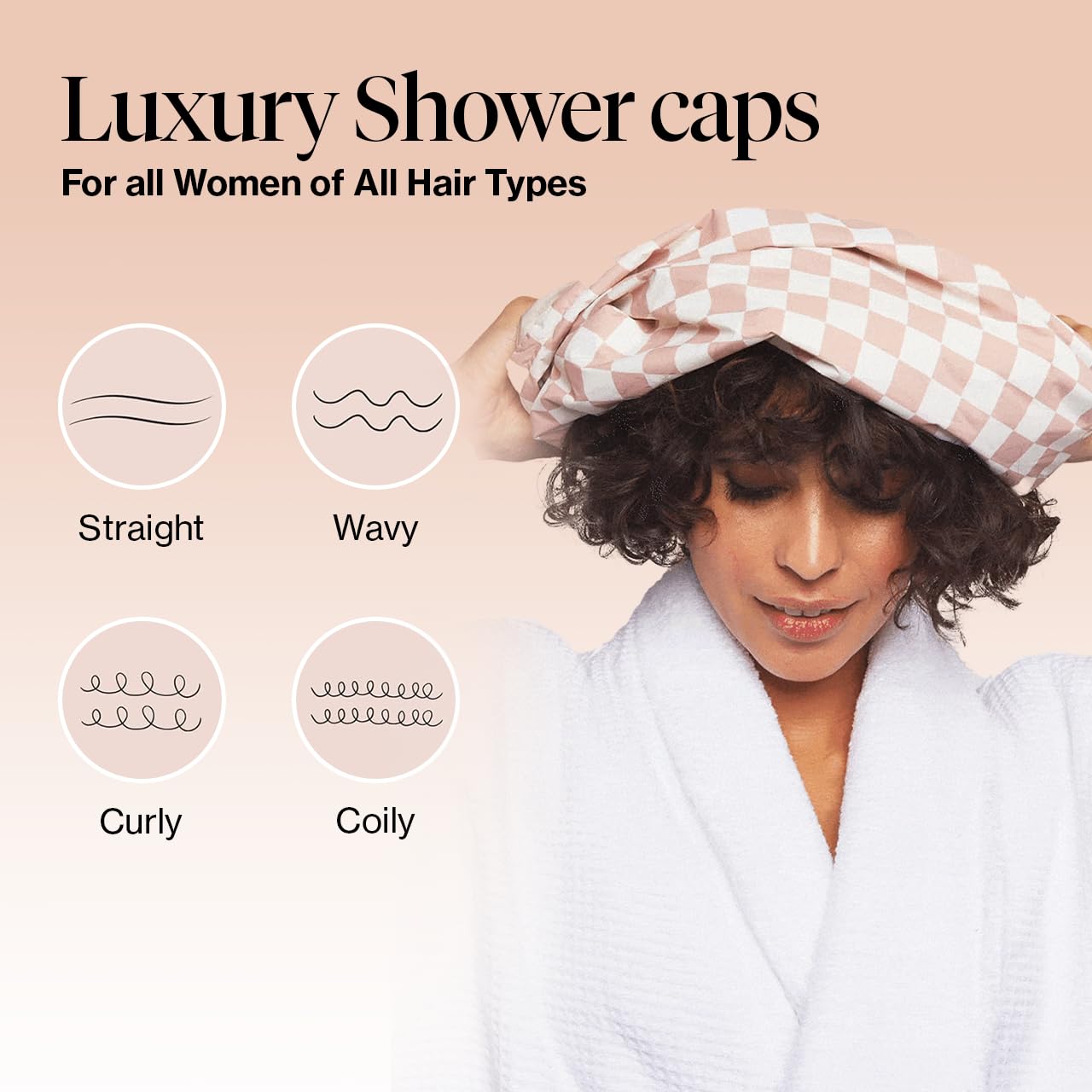 Kitsch Luxury Shower Cap for Women - Reusable Shower Cap for Long Hair with Non Slip Silicon Grip | Waterproof Hair Cap for Shower with One Size Fits Most | Stylish Hair Cover for Shower (Blush Dot)