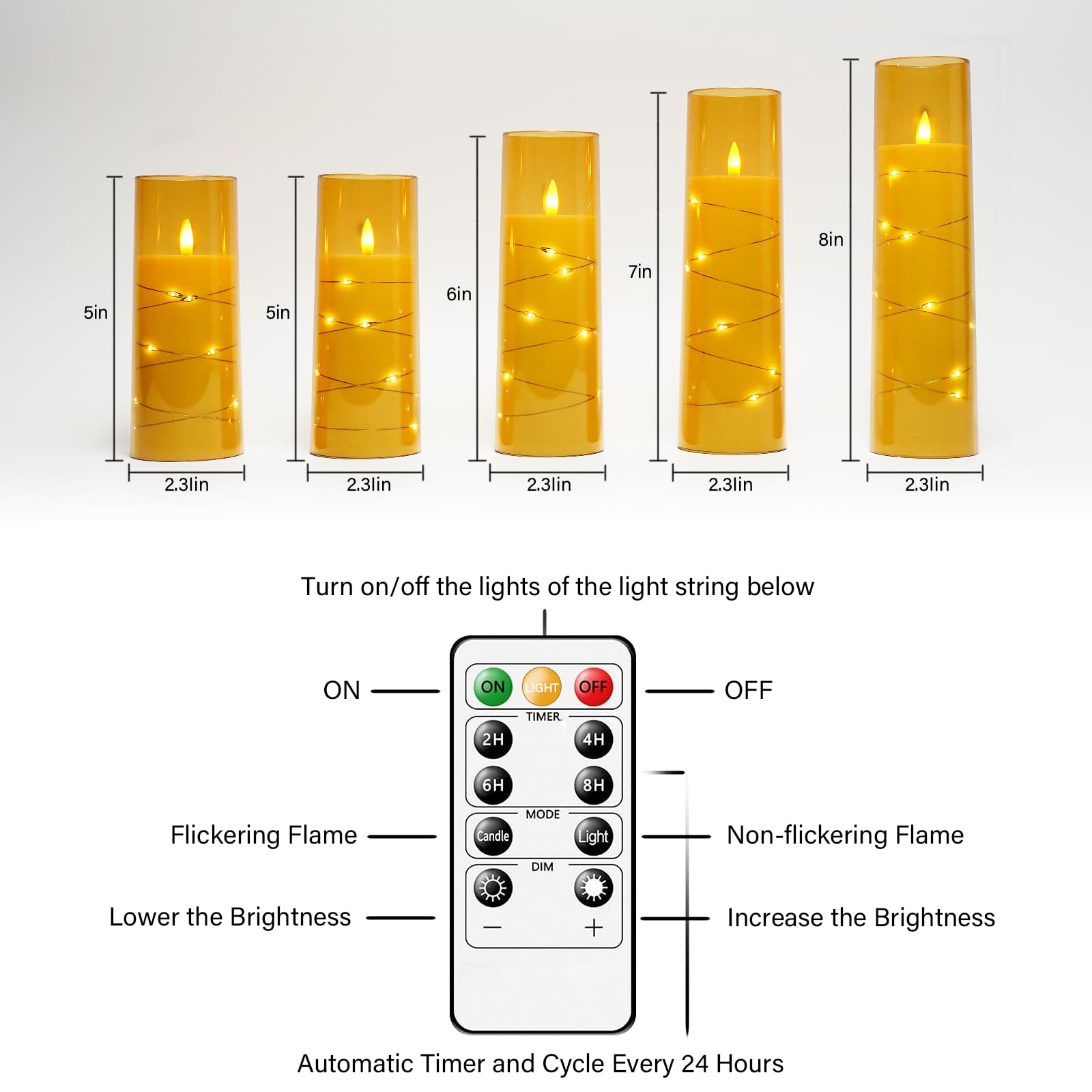 Flameless LED Candles with Timer 5 Pc Flickering Flameless Candles for Romantic Ambiance and Home Decoration Stable Acrylic Shell,with Embedded Star String,Battery Operated Candles(Grey)