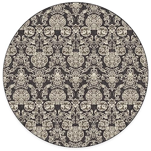 RUGGABLE Disney Traditional Mickey Mouse Washable Rug - Perfect Area Rug for Nursery Playroom Kids Room - Pet & Child Friendly - Stain & Water Resistant - Damask Grey 3&