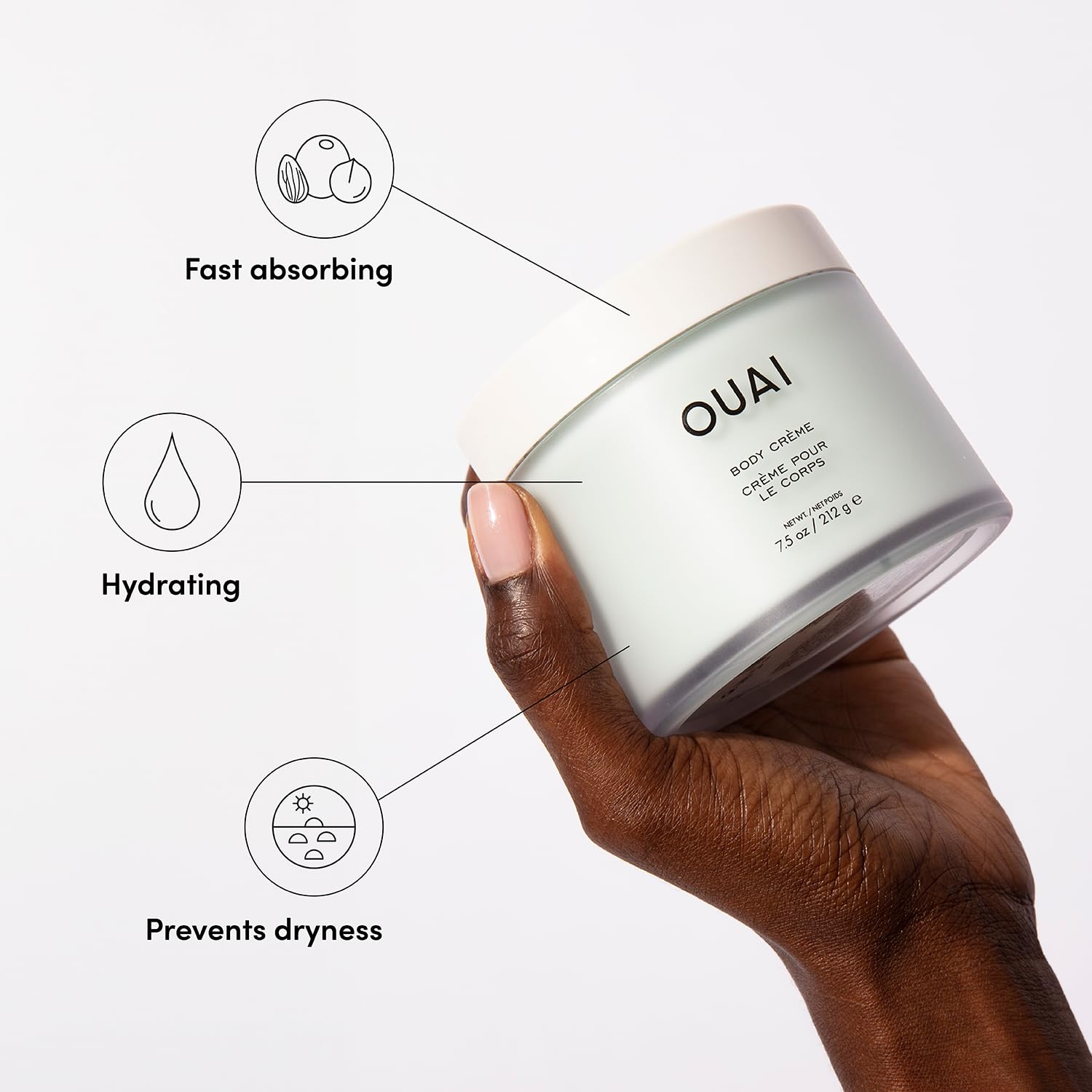 OUAI Body Cream, St. Barts - Hydrating Whipped Body Cream with Cupuaçu Butter, Coconut Oil and Squalane - Softens Skin and Delivers Healthy-Looking Glow - Sulfate-Free Skin Care - 7.5 Oz