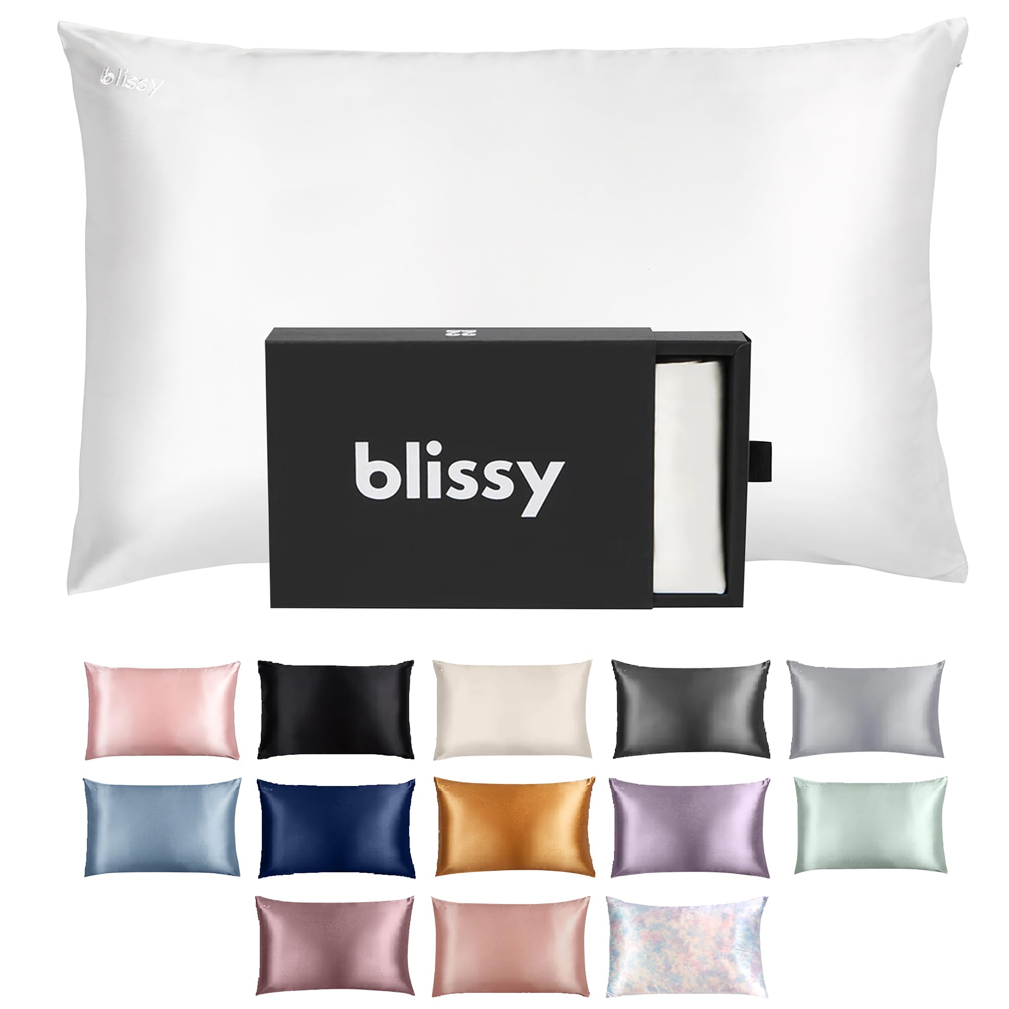 Blissy Silk Pillowcase - 100% Pure Mulberry Silk - 22 Momme 6A High-Grade Fibers - Silk Pillow Cover for Hair & Skin - Regular, Queen & King with Hidden Zipper (Standard,Blissy White)