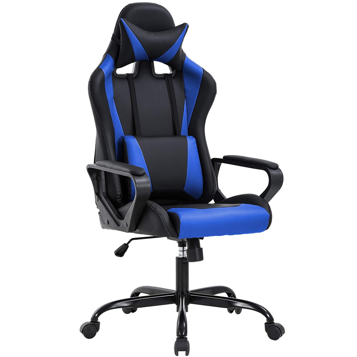 Ergonomic Office Chair, High-Back White Gaming Chair with Lumbar Support PC Computer Chair Racing Chair PU Task Desk Chair Ergonomic Executive Swivel Rolling Chair for Back Pain Women, Men (Black)