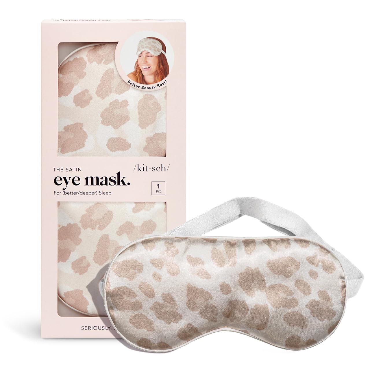 Kitsch Blackout Satin Sleep Mask, Softer Than Real Mulberry Silk Eye Cover, Soft Pressure Free Shade Blindfold for Puffy Eyes with Adjustable Straps, Weighted Eye Mask for Sleeping Women Men, Charcoal