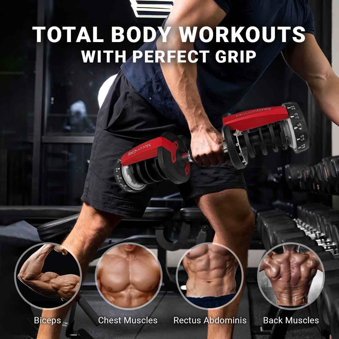 MotionGrey Adjustable Dumbbell Set 5 to 52.5LBs, Weights Dumbbells set of 2, Bonus High Strength Hand Grip, Home Gym Barbell 10 lb dumbbells pair