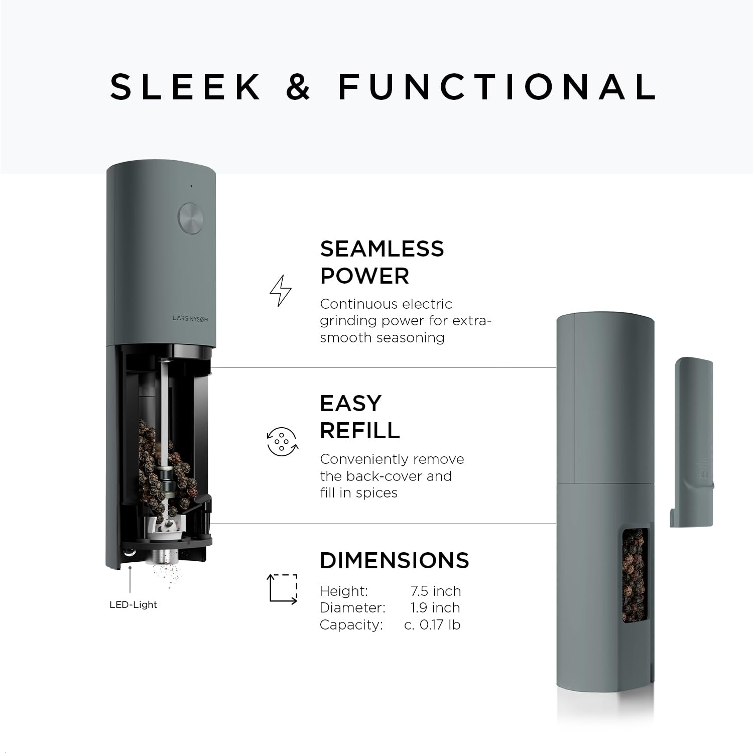 LARS NYSØM Electric Salt and Pepper Grinder Set I Automatic Salt and Pepper Mills with Adjustable Ceramic Grinder I USB Rechargeable Electric Spice Grinder Set (Almond Beige)