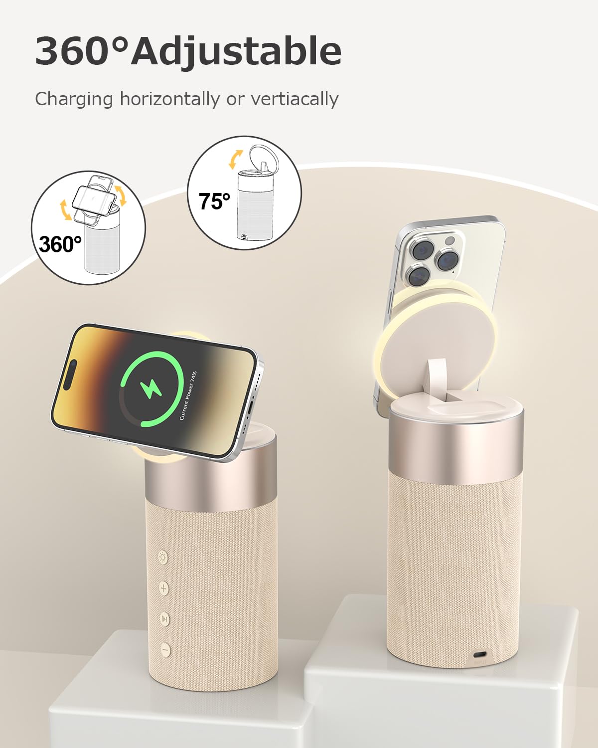 COLSUR Bluetooth Speaker, Magnetic Wireless Charger, Bluetooth Speakers with Night Light, 2 in 1 Wireless Charging Station for iPhone 16/15/14/13/12 Series, AirPods Pro/3/2(Gift Ideal)