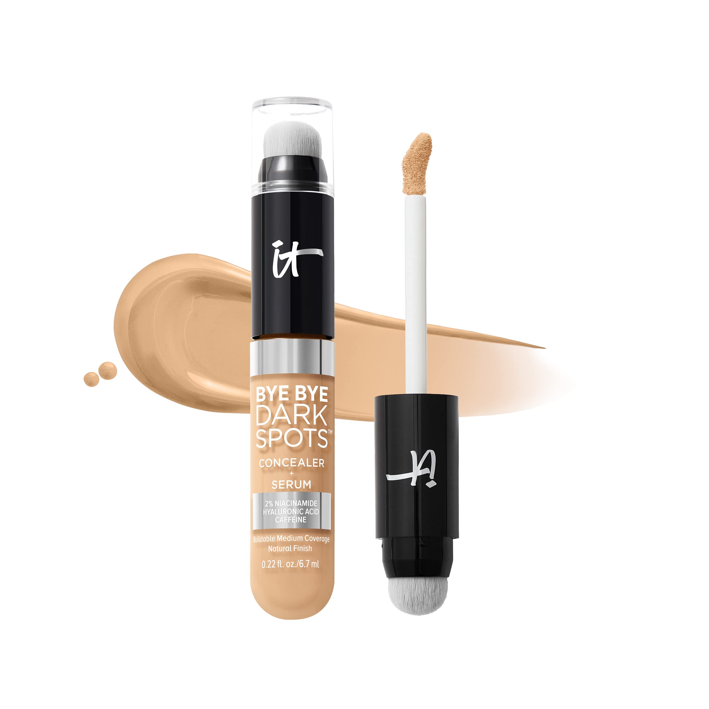 IT Cosmetics Bye Bye Dark Spots Concealer + Brightening Serum – 2% Niacinamide, Hyaluronic Acid & Caffeine - Medium Coverage, Natural Finish, All Skin Types - 0.22 fl oz