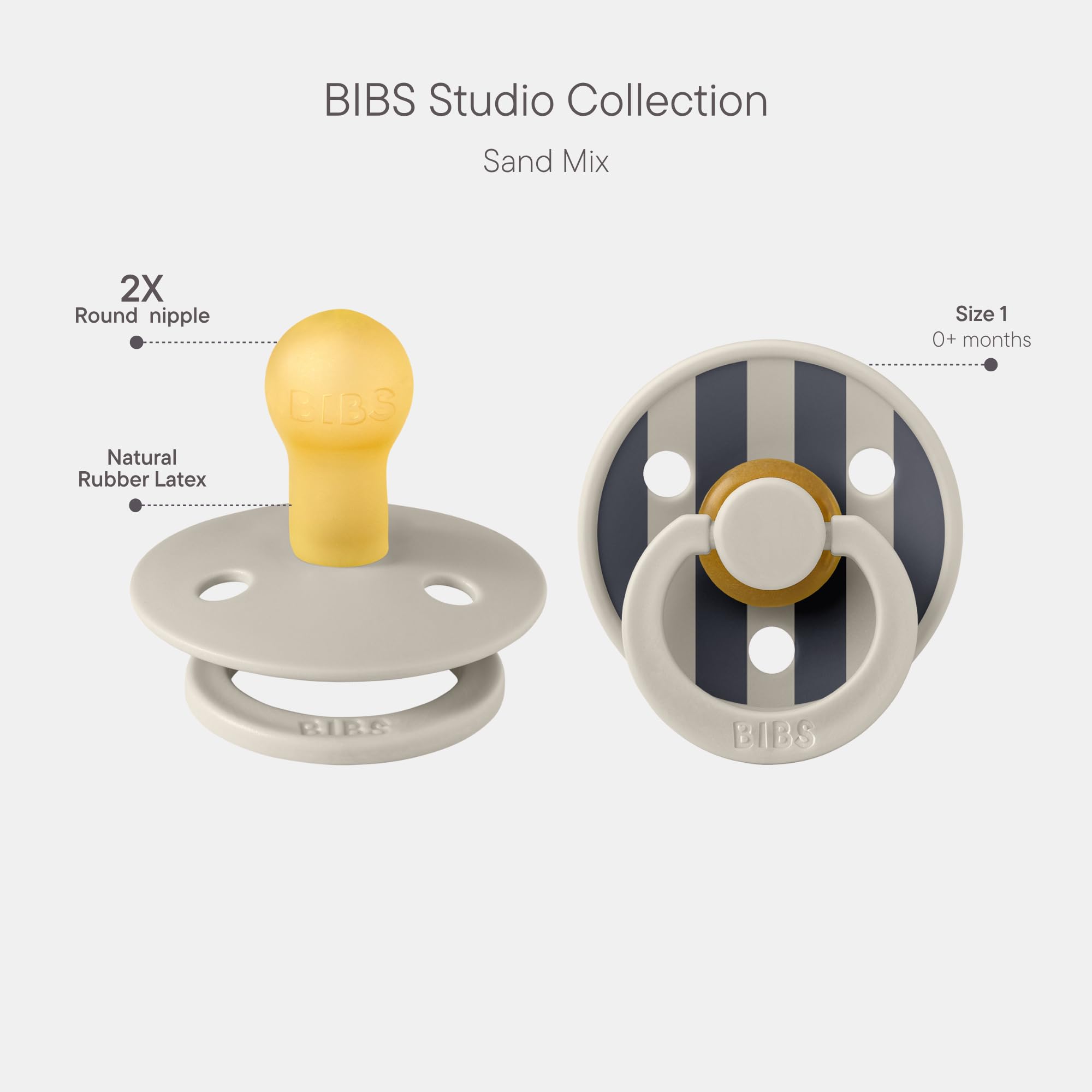 BIBS Pacifiers - Studio Collection | Natural Rubber Baby Pacifier | Set of 2 BPA-Free Soothers | Made in Denmark | (Blush mix, 0-6 Months)