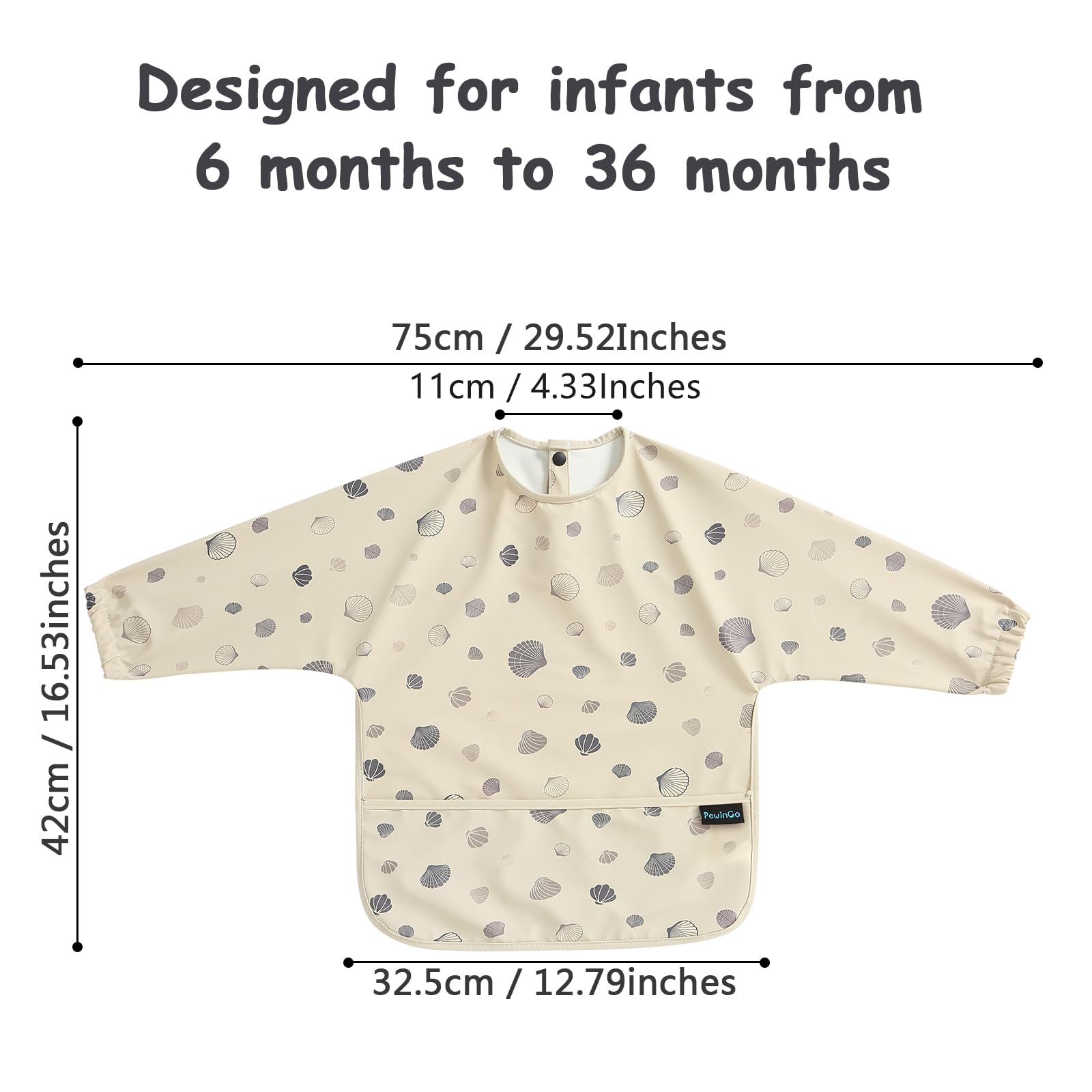 PewinGo Weaning Bib with Long Sleeves & BLW, Soft and Skin-Friendly Material, Coverall Bibs for Baby Feeding, Waterproof and Easy to Clean & Machine Washable, for Baby Infant Toddlers (Pink)