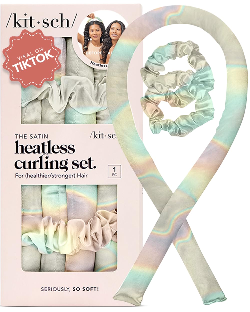 Kitsch Satin Heatless Curling Set for No-Heat Soft Curls | Overnight Hair Curlers & Curling Rod Headband, Frizz-Free Styling | Gentle Rollers for All Hair Types - 1 Pack (Charcoal)