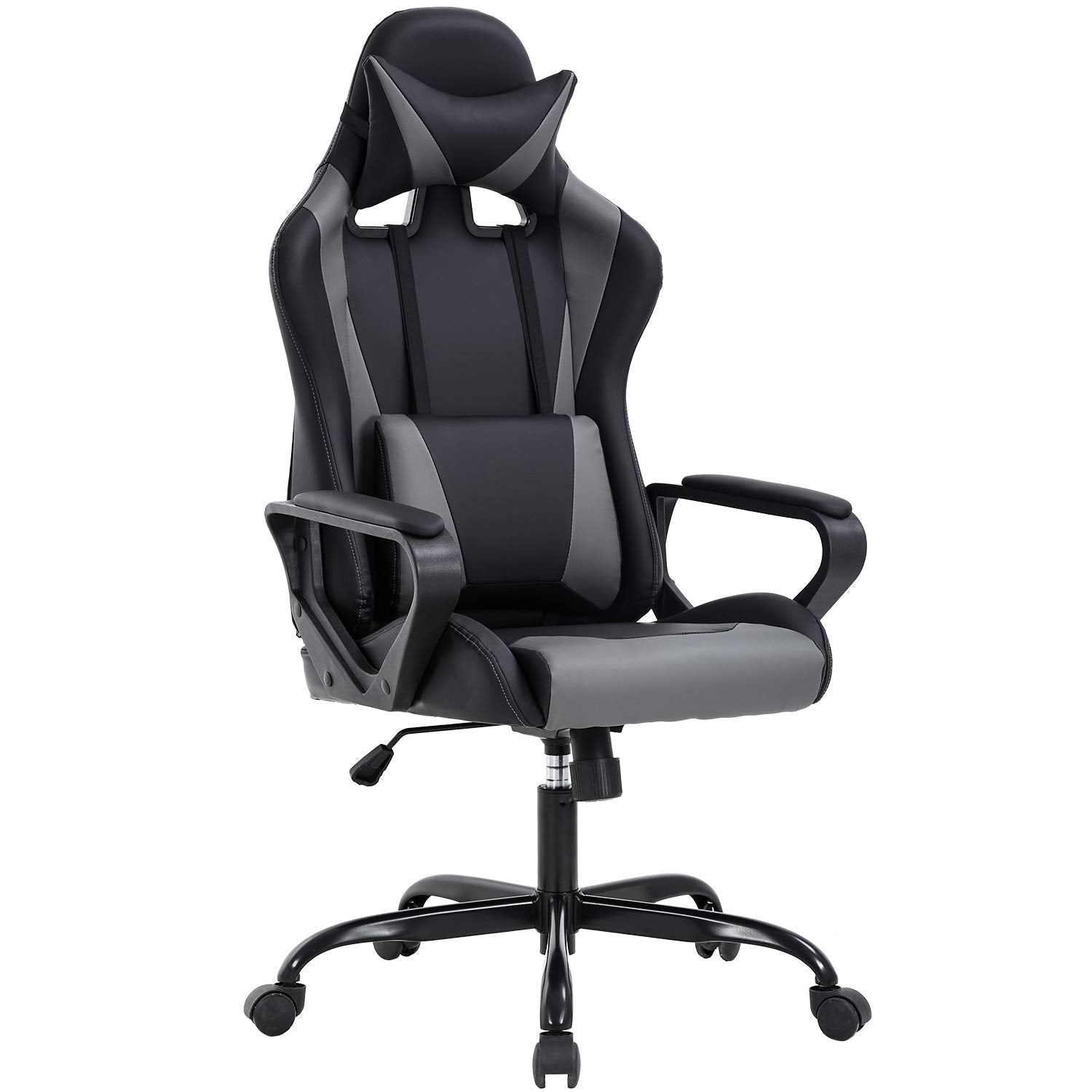 Ergonomic Office Chair, High-Back White Gaming Chair with Lumbar Support PC Computer Chair Racing Chair PU Task Desk Chair Ergonomic Executive Swivel Rolling Chair for Back Pain Women, Men (Black)