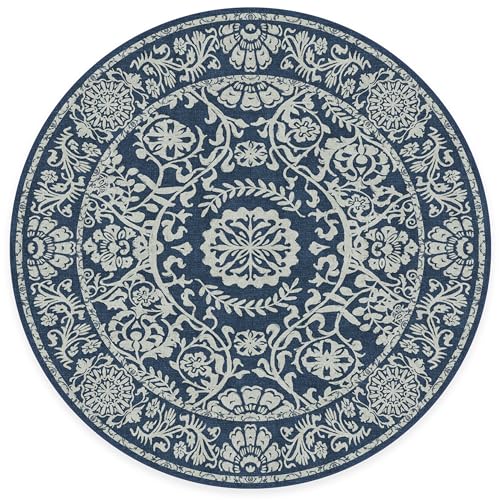 RUGGABLE Washable 2x3 Area Rug, Delphina Delft Blue, Premium Vintage Rugs for Living Room, Bedroom, Kitchen, Office, Classroom with Gripper Non Slip Pad