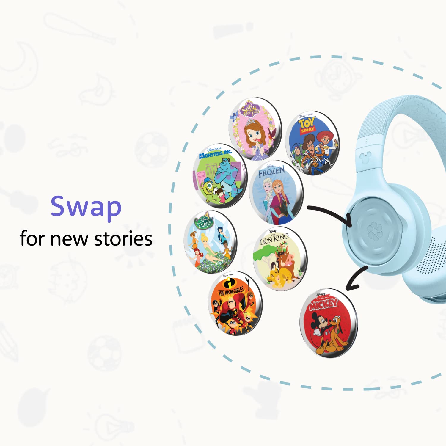 StoryPhones StoryShield, Disney Pixar Collection Audio Stories - Toy Story, Monster Inc, The Incredibles Bundle, Screen Free Audio Story for Kids