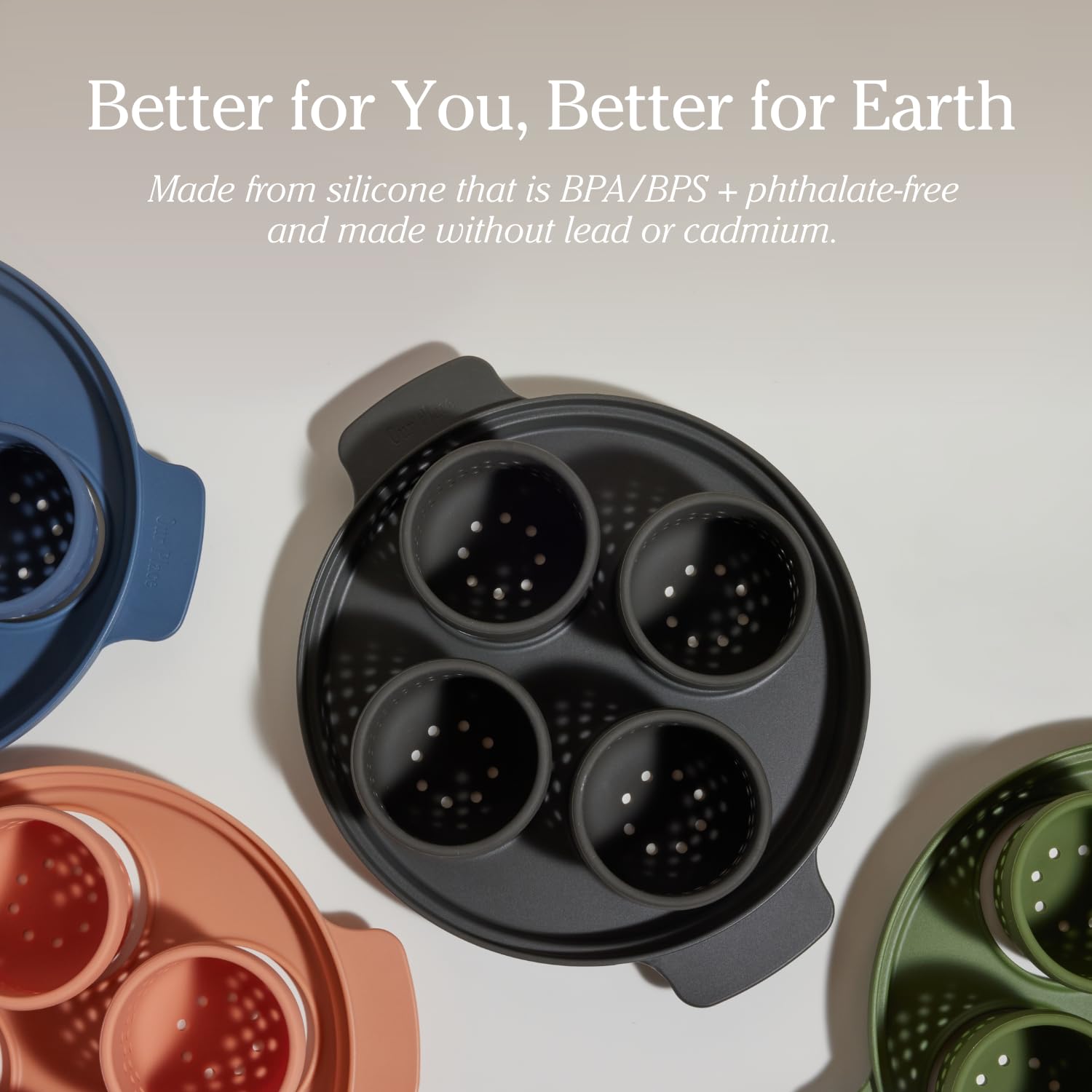 Our Place Silicone Egg Poacher Add-On - Easy-Use Poaching Set | Fail-Proof Water Bath Design | Includes Sturdy Nylon Platter & Perforated Cups | BPA-Free, Dishwasher Safe | Blue Salt