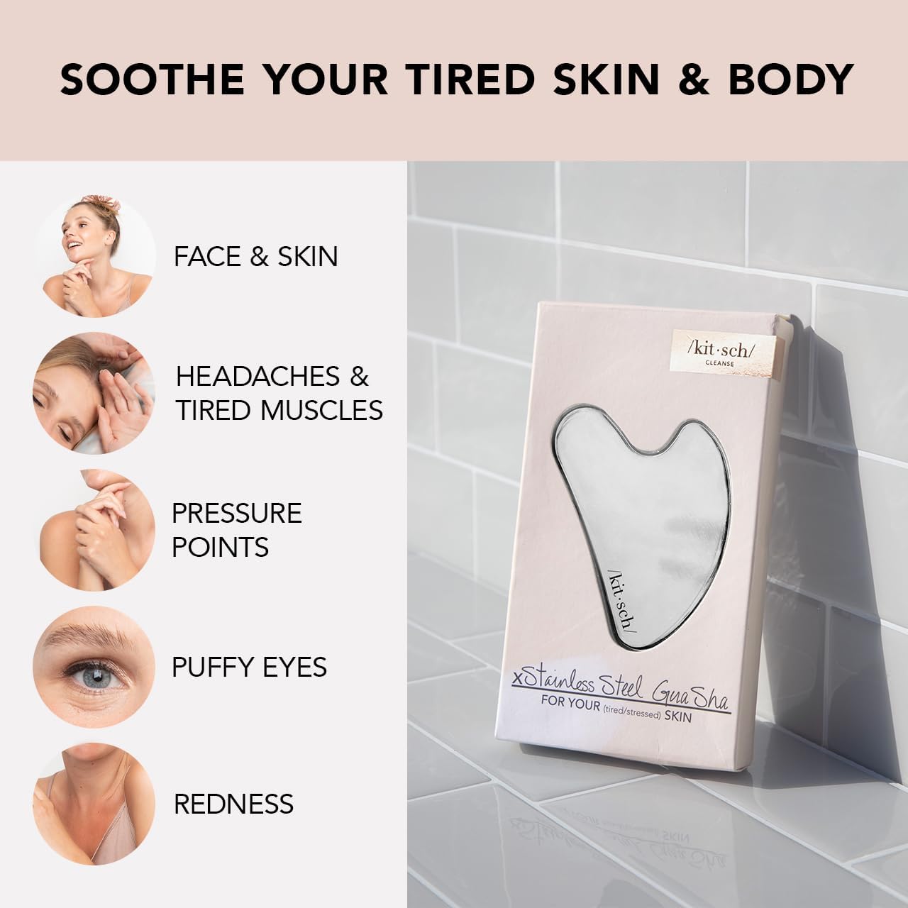 Kitsch Stainless Steel Gua Sha Facial Tools, Lymphatic Drainage Massager for Face, Chin & Jawline Sculpting, Body Guasha Tool for Muscle Tension, Manual Massage Stick for Skin Care Gifts for Mom Women