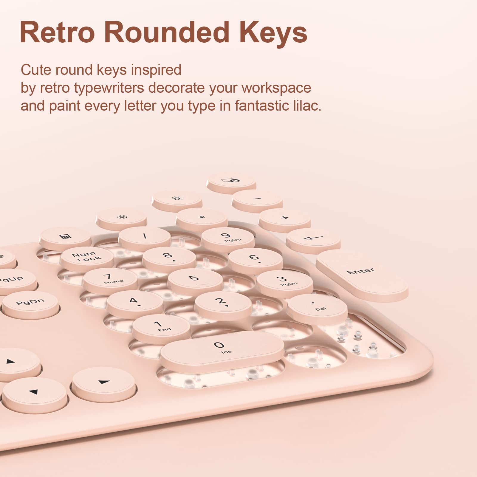 Wireless Keyboard and Mouse, XTREMTEC Cute Keyboard Retro Round Keycap - 2.4GHz Ultra-Slim Quiet Aesthetic Keyboard for Mac Computer Laptop PC Desktops (Rosegold)