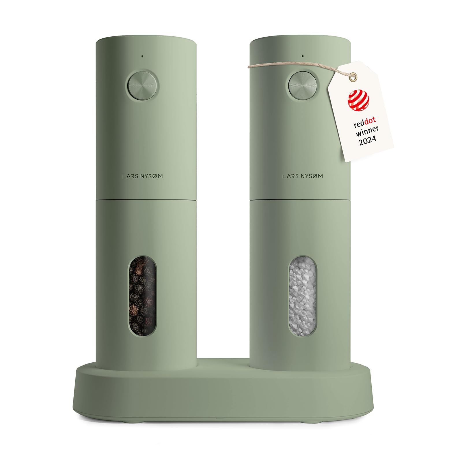 LARS NYSØM Electric Salt and Pepper Grinder Set I Automatic Salt and Pepper Mills with Adjustable Ceramic Grinder I USB Rechargeable Electric Spice Grinder Set (Almond Beige)
