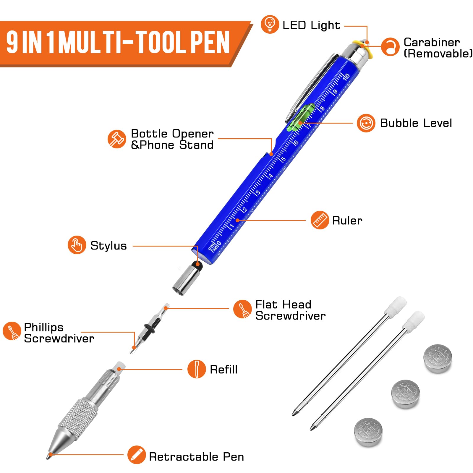 Gifts for Men, Stocking Stuffers for Adults Men, Fathers Day Dad Gifts from Daughter Son Wife, 9 in 1 Multitool Pen, Tools Gadgets for Men, Birthday Christmas White Elephant Gifts for Grandpa Husband