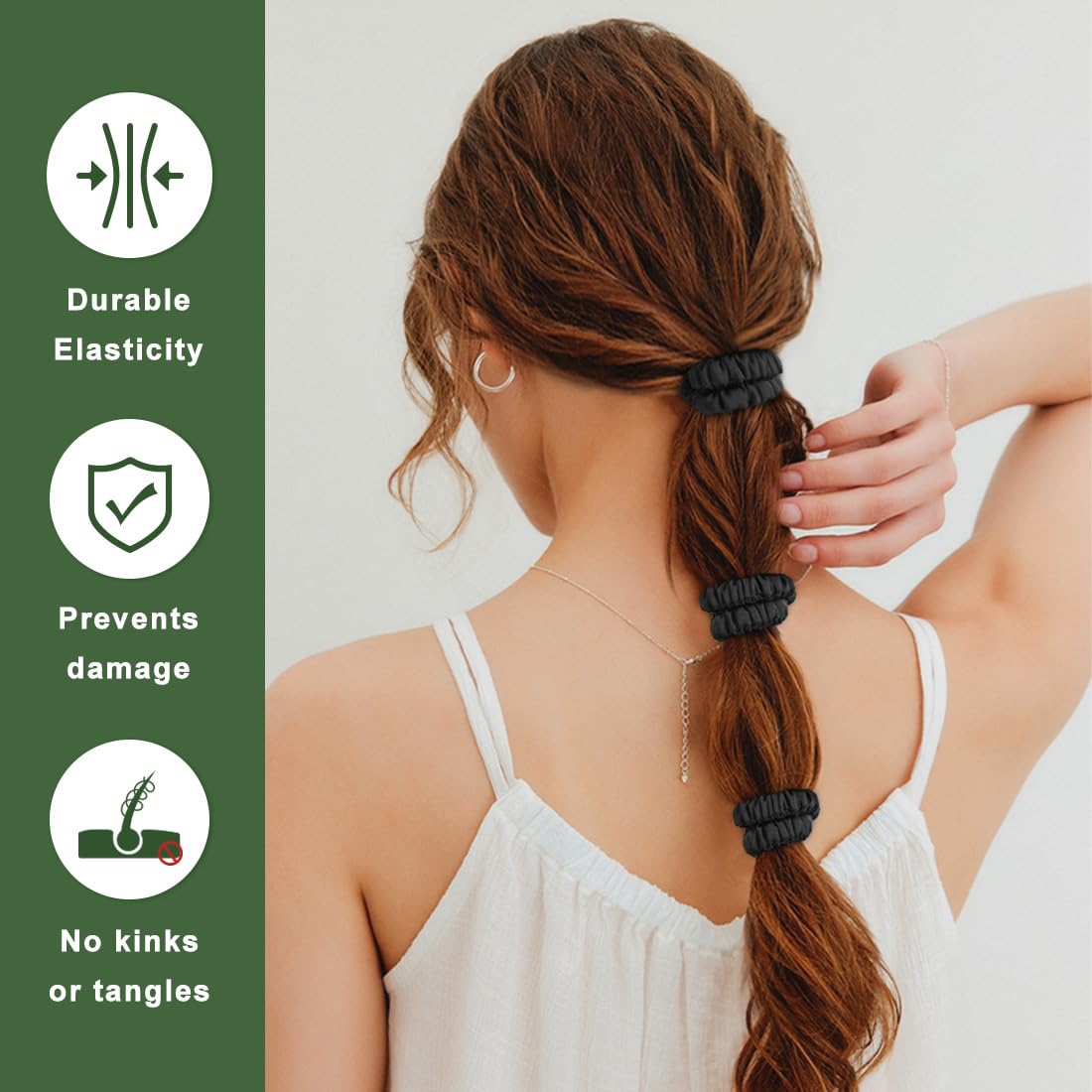 Silk Hair Ties, 100% Mulberry Silk Scrunchies for Hair, Elastic Ponytail Holders No Damage, Scrunchies for Women Girls
