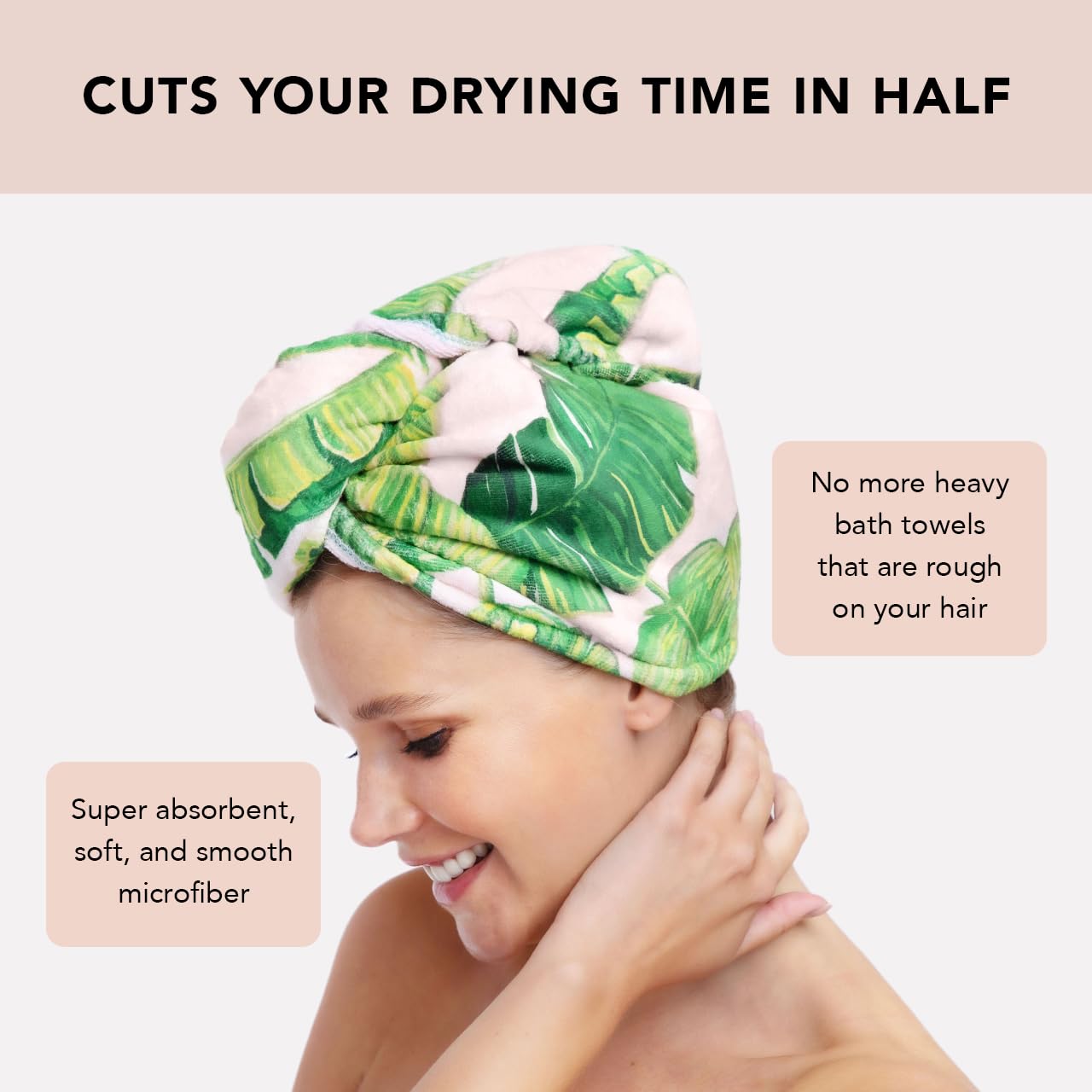 Kitsch Microfiber Hair Towel Wrap - Quick Dry Curly Hair Wraps for Women Wet Hair | Microfiber Towel for Hair | Hair Drying Towel Wrap | Hair Towels for Women | Hair Turban for Wet Hair (Blush)