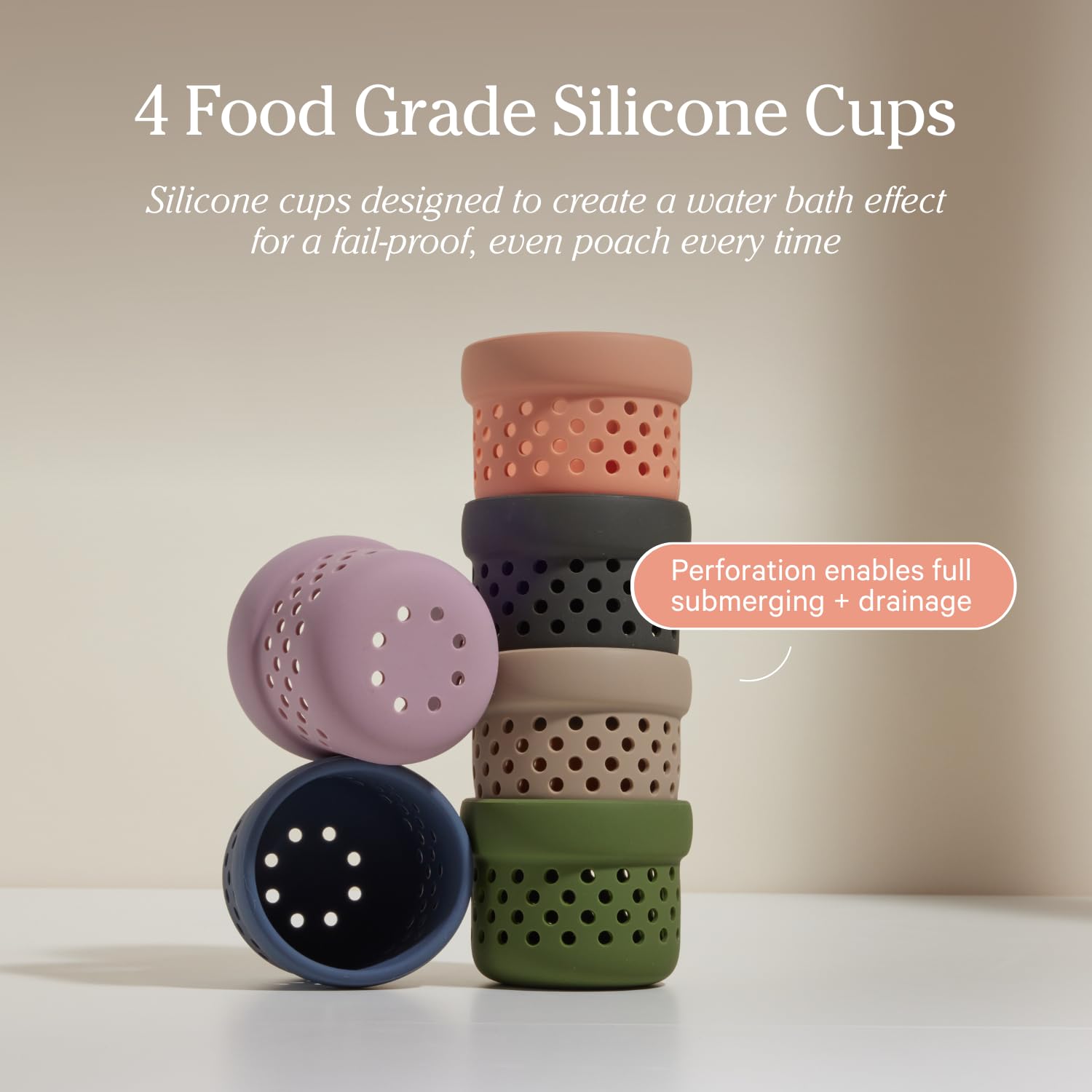 Our Place Silicone Egg Poacher Add-On - Easy-Use Poaching Set | Fail-Proof Water Bath Design | Includes Sturdy Nylon Platter & Perforated Cups | BPA-Free, Dishwasher Safe | Blue Salt