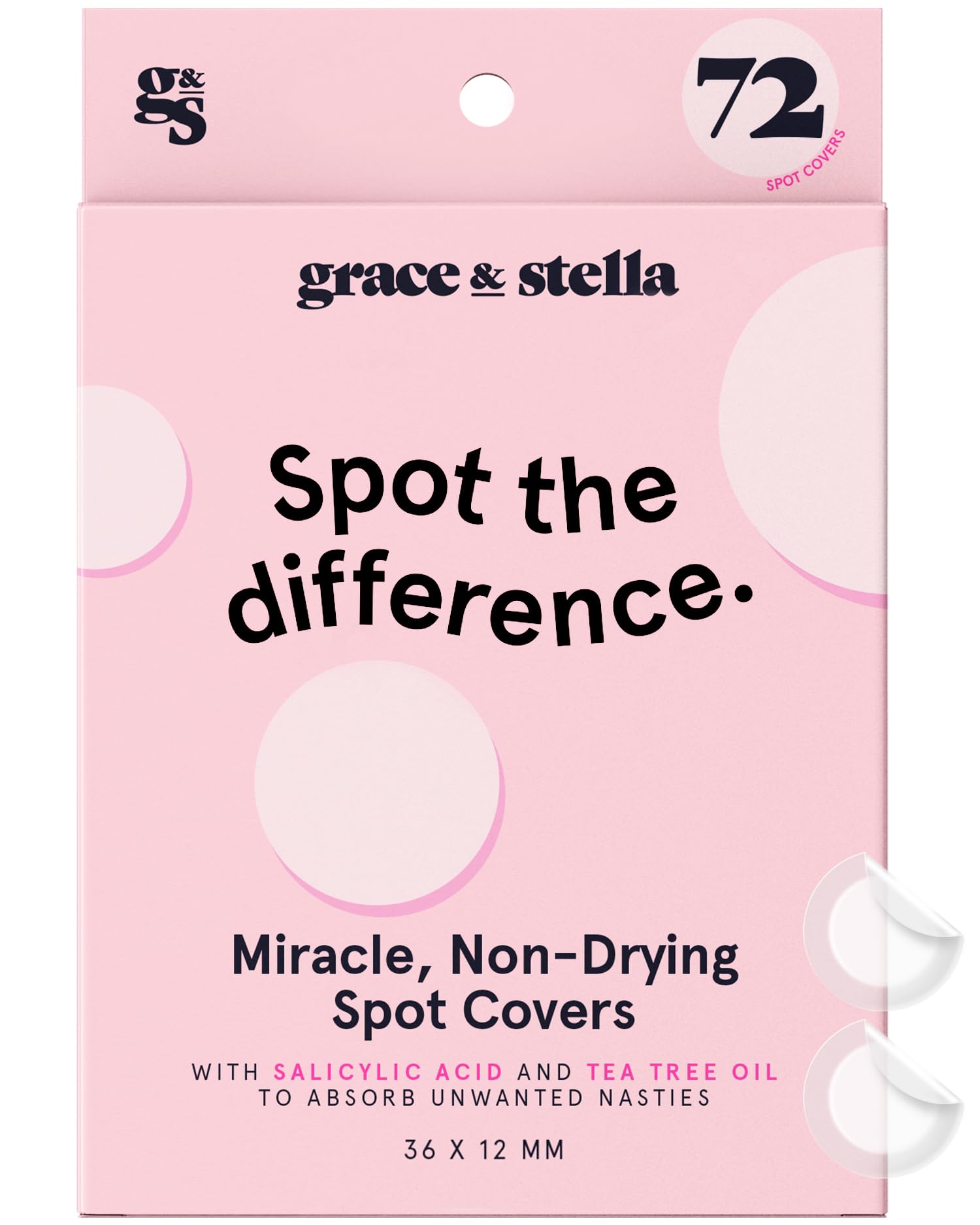 grace & stella Pimple Patches For Face (Round, 36 Count) - Hydrocolloid Acne Patches for Face - Dermatologist Tested, Vegan, Cruelty-Free