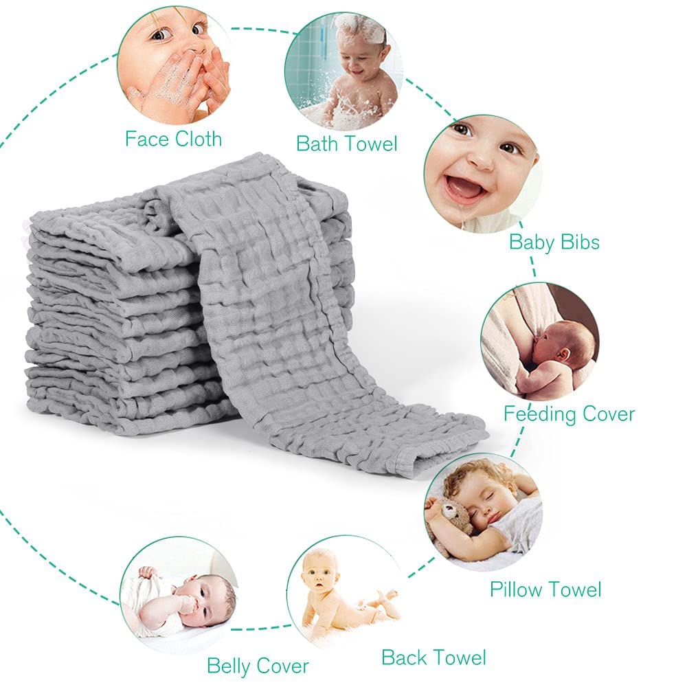 Yoofoss Muslin Burp Cloths for Baby 10 Pack 100% Cotton Baby Washcloths for Boys Girls Large 20&