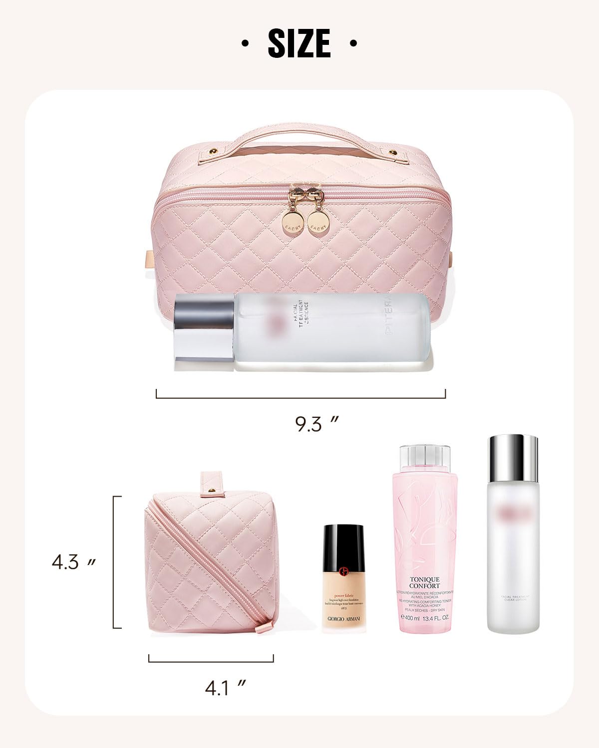 EACHY Travel Makeup Bag,Large Capacity Cosmetic Bags for Women,Waterproof Portable Pouch Open Flat Toiletry Bag Make up Organizer with Divider and Handle