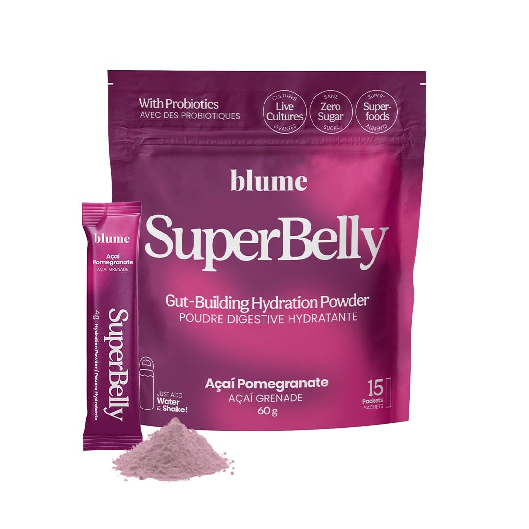 Blume SuperBelly Gut Health Hydration Packets, Sugar-Free, with Prebiotics, Probiotics, Apple Cider Vinegar, and Electrolytes, Strawberry Hibiscus, 15 Sticks