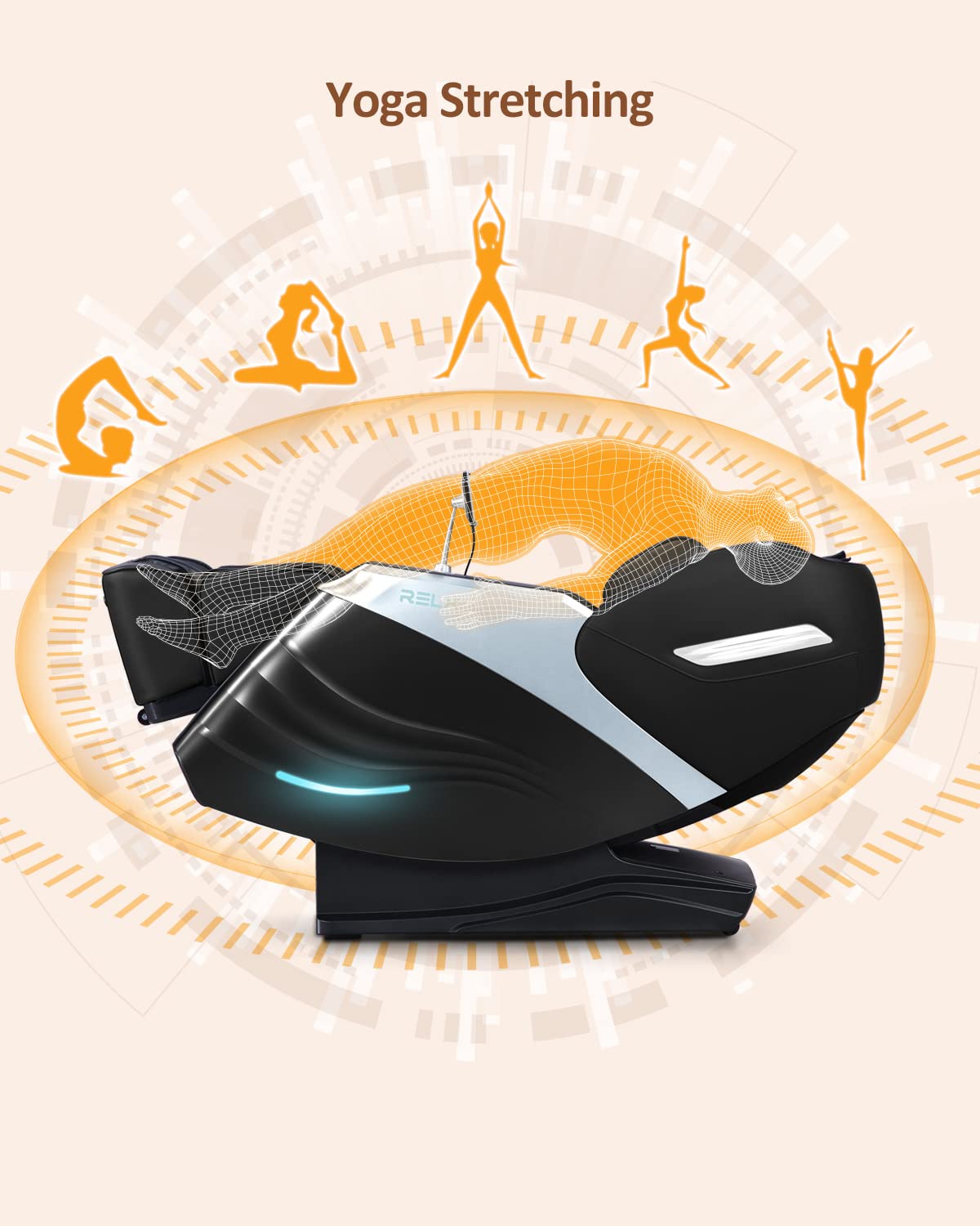 RELX Massage Chair Full Body Zero Gravity SL-Track Shiatsu Massage Chair, 12 Modes, Airbag Massage, with Yoga Stretch, Foot Massage, AI Control (Cream)