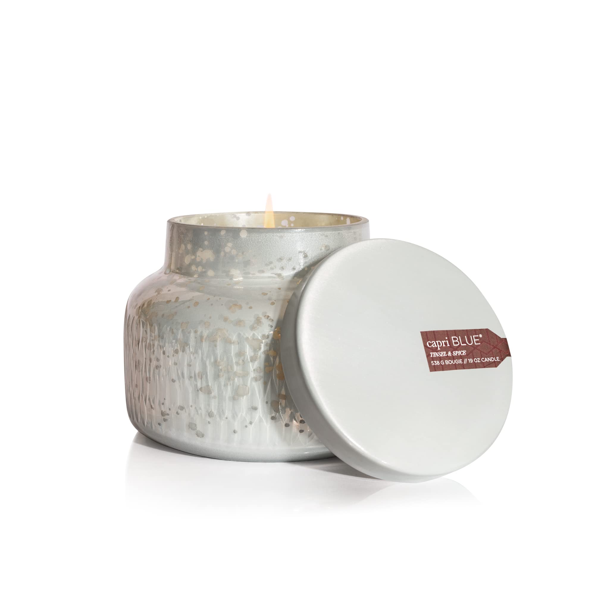 Capri Blue Holiday Mercury Jar Candle - Soy Candle Blend - Fall Candles for Home Scented with Frosted Fir, Snowy Woods, Pine & Sage - Pine Candle for Holiday Decor - Signature (Crystal Pine, 19 oz)