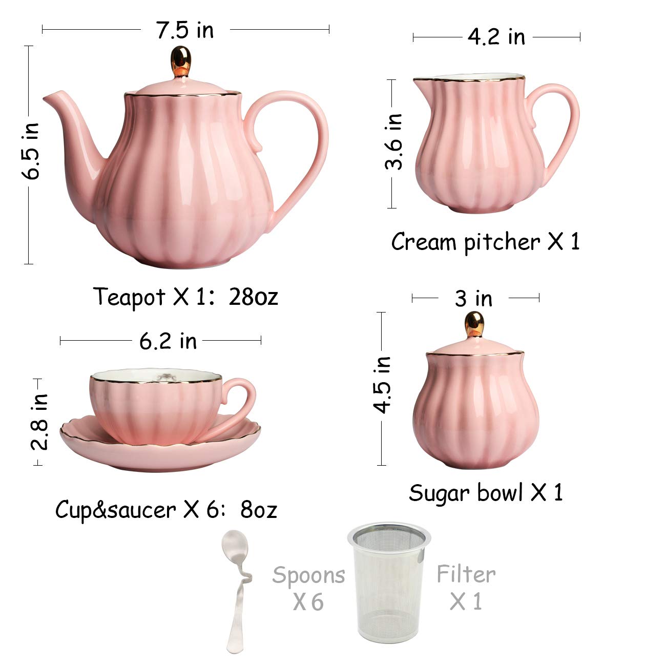 Sweejar Porcelain Tea Sets British Royal Series and 3 Tier Ceramic Cake Stand(Pink)