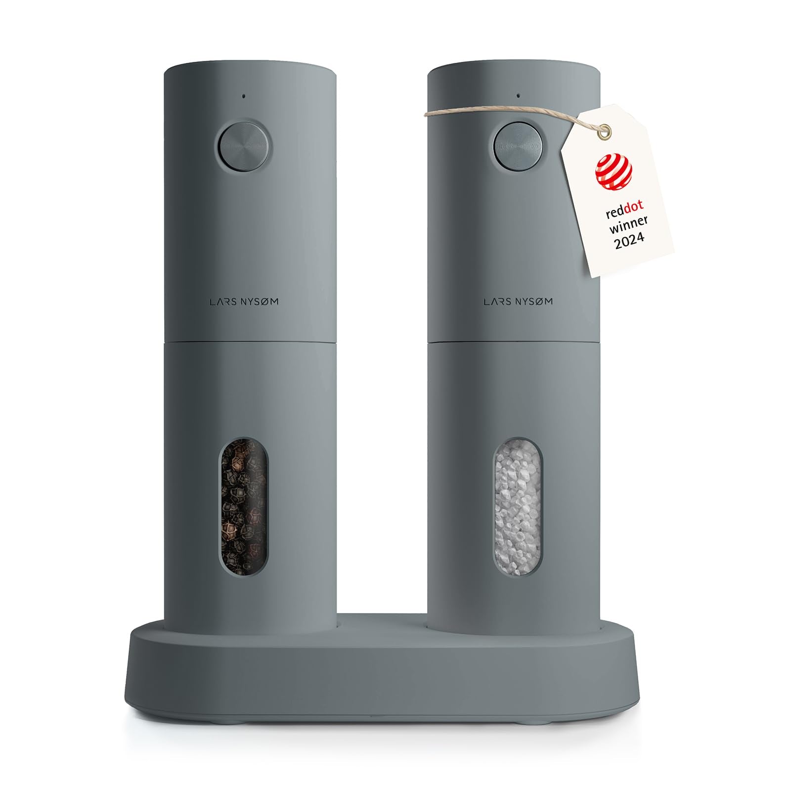 LARS NYSØM Electric Salt and Pepper Grinder Set I Automatic Salt and Pepper Mills with Adjustable Ceramic Grinder I USB Rechargeable Electric Spice Grinder Set (Almond Beige)