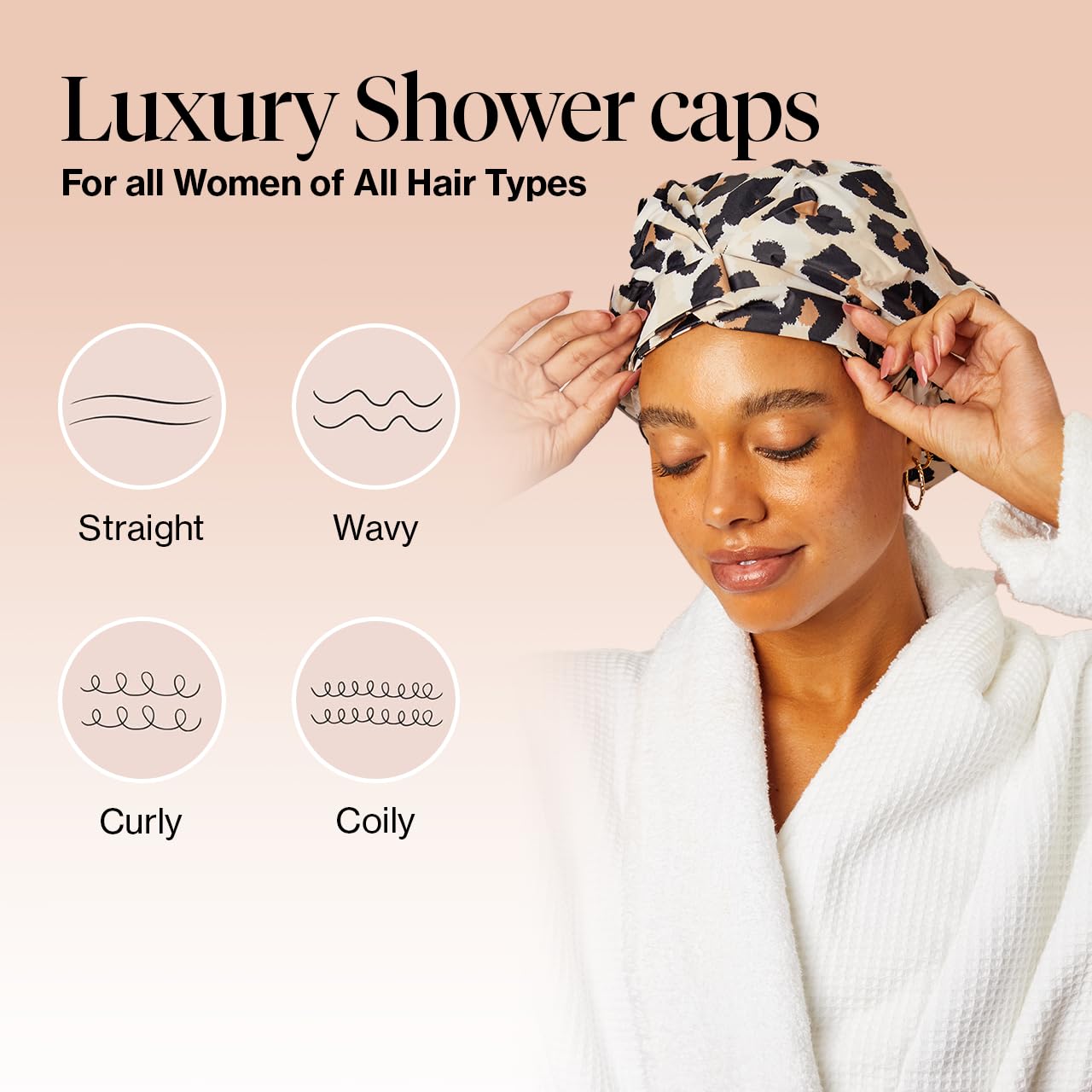 Kitsch Luxury Shower Cap for Women - Reusable Shower Cap for Long Hair with Non Slip Silicon Grip | Waterproof Hair Cap for Shower with One Size Fits Most | Stylish Hair Cover for Shower (Blush Dot)
