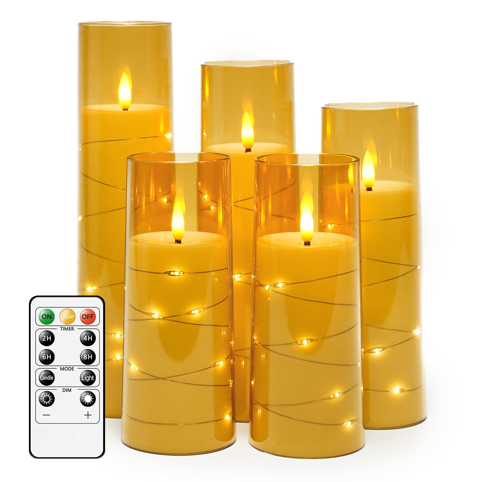 Flameless LED Candles with Timer 5 Pc Flickering Flameless Candles for Romantic Ambiance and Home Decoration Stable Acrylic Shell,with Embedded Star String,Battery Operated Candles(Grey)