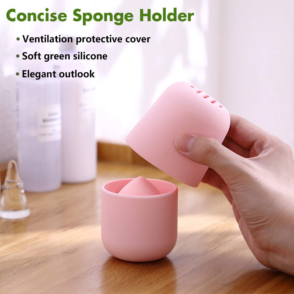 BEZOX Makeup Sponge Holder, Silicone Beauty Sponge Case with Double-Sided Vent Design for Quick Drying, Compact Travel Essentials Make Up Blender Container - Khaki