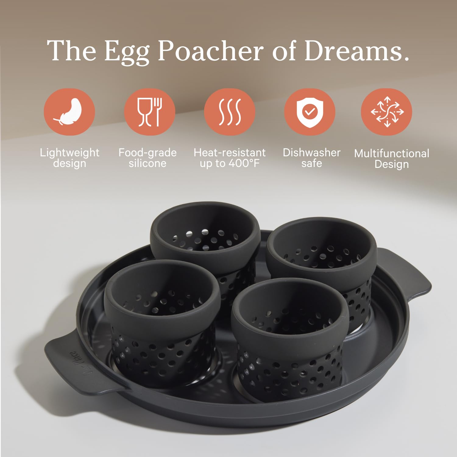 Our Place Silicone Egg Poacher Add-On - Easy-Use Poaching Set | Fail-Proof Water Bath Design | Includes Sturdy Nylon Platter & Perforated Cups | BPA-Free, Dishwasher Safe | Blue Salt
