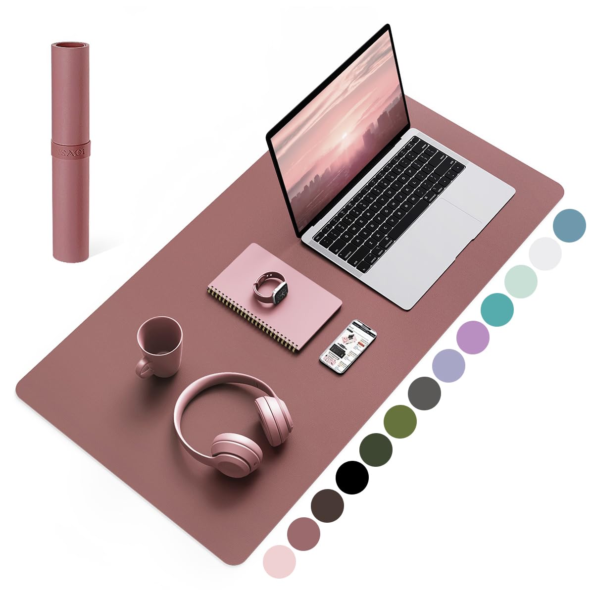 Non-Slip Desk Pad,Mouse Pad,Waterproof PVC Leather Desk Table Protector,Ultra Thin Large Desk Blotter, Easy Clean Laptop Desk Writing Mat for Office Work/Home/Decor(Pink, 23.6" x 13.7")